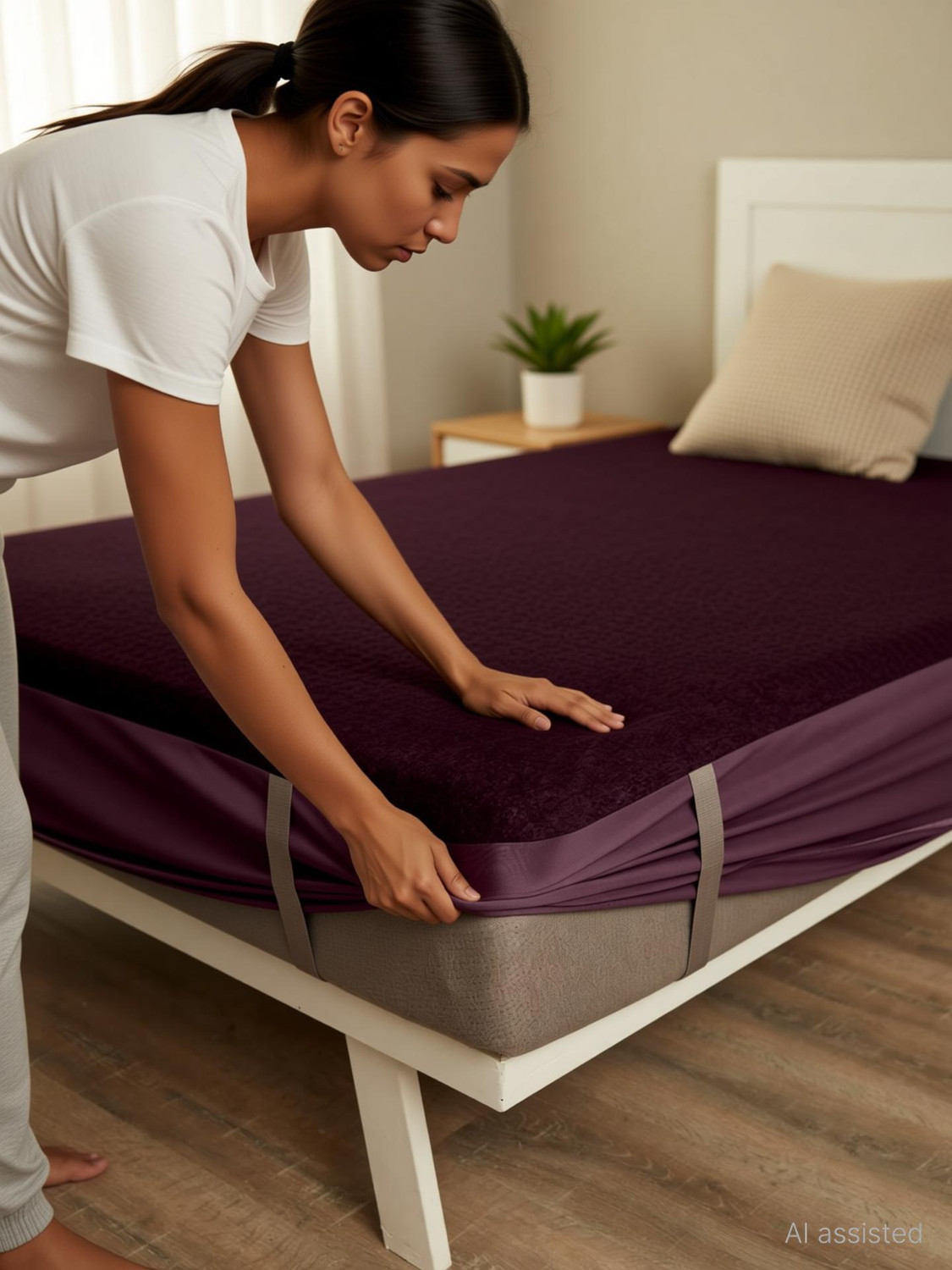 Image of Wakefit Single Size Elastic Strap Polyster Waterproof, Stretchable, Breathable Mattress Cover