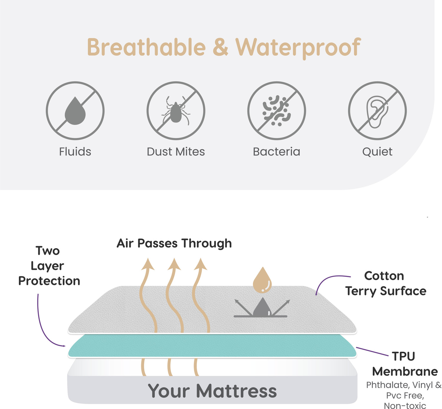 Image of MY ARMOR Queen Size Fitted Terry Cotton Breathable, Stretchable, Waterproof Mattress Cover