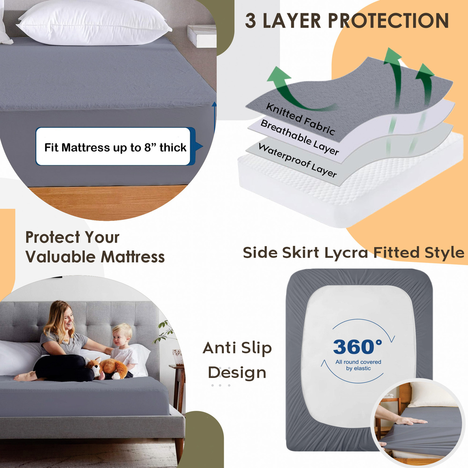 Image of AYKA Single Size Fitted Terry Cotton Waterproof, Breathable, Stretchable Mattress Cover