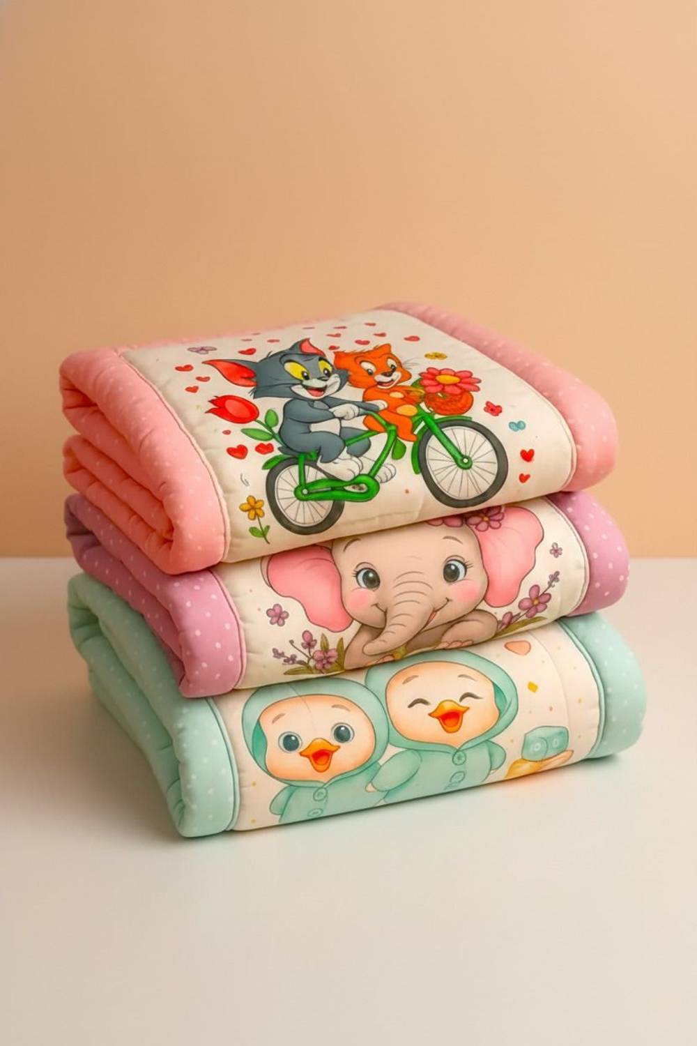 AAROVI Soft Cotton Baby Godadi Blanket 30x20 inch – Cute Printed Quilt (Pack of 3)