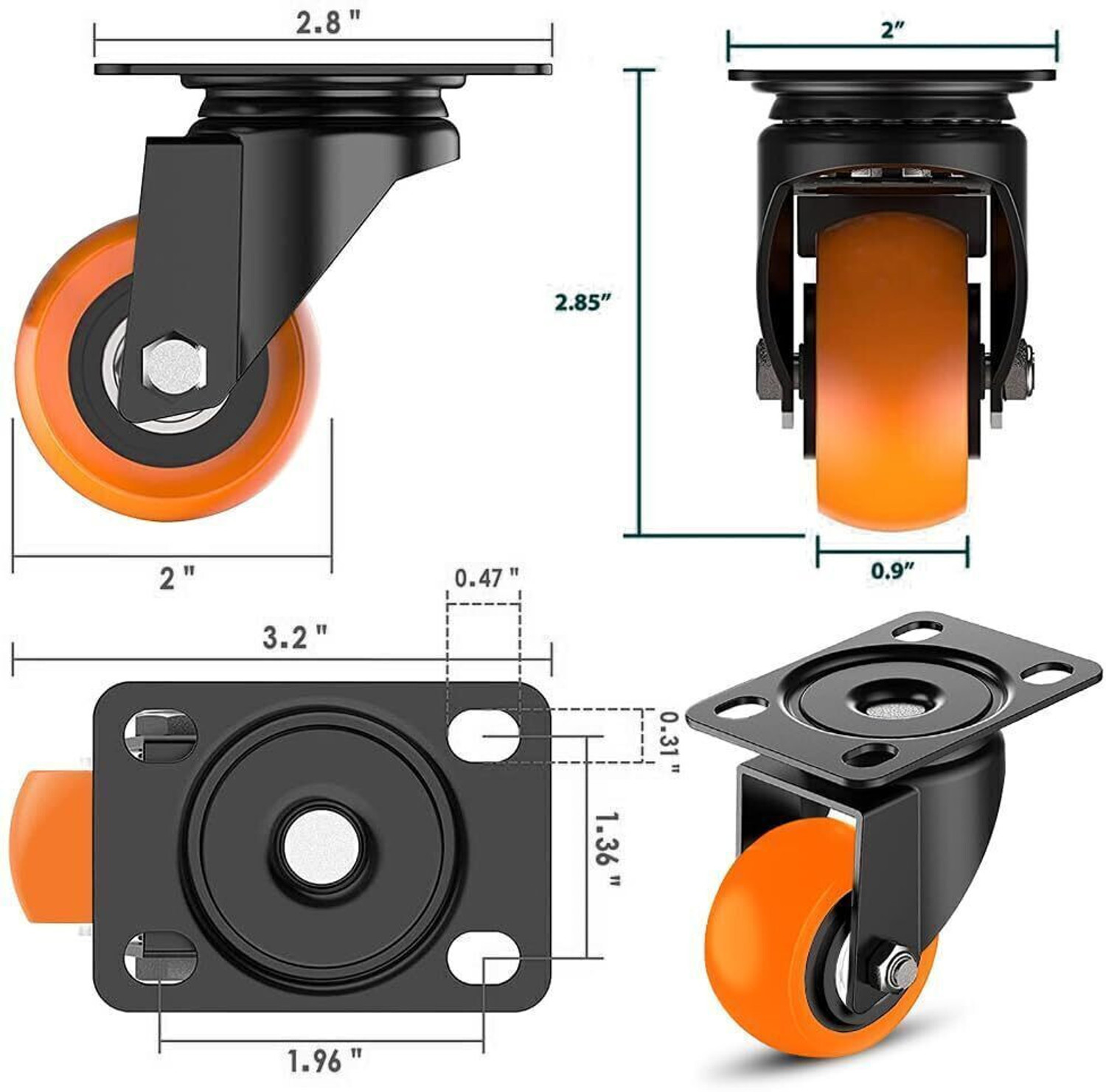 Image of SMP product 360 Degree for Moving heavy Furniture,Counters,trolly,wheelchair,bed trolly,wheelchair,bed (2 with Breakes & 2 Without) (1.5 Inch,Pack Of 4 Multiple Unit Measuring Wheel