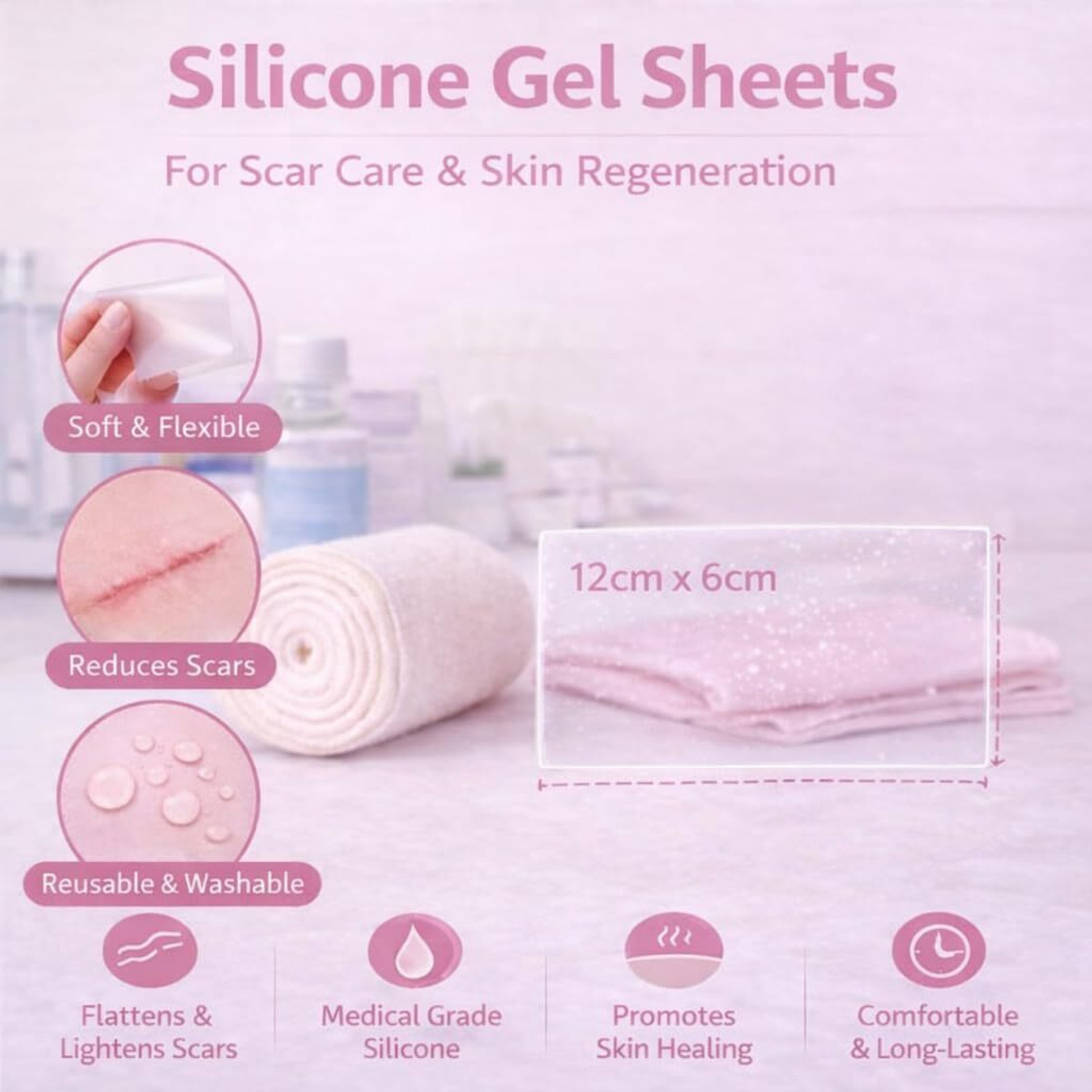 Image of SCARXGEN Silicone Gel Sheet 12cm x 6cm,Advanced Scar sheet for Surgery scar, Burn, Keloid Hydrogels Medical Dressing