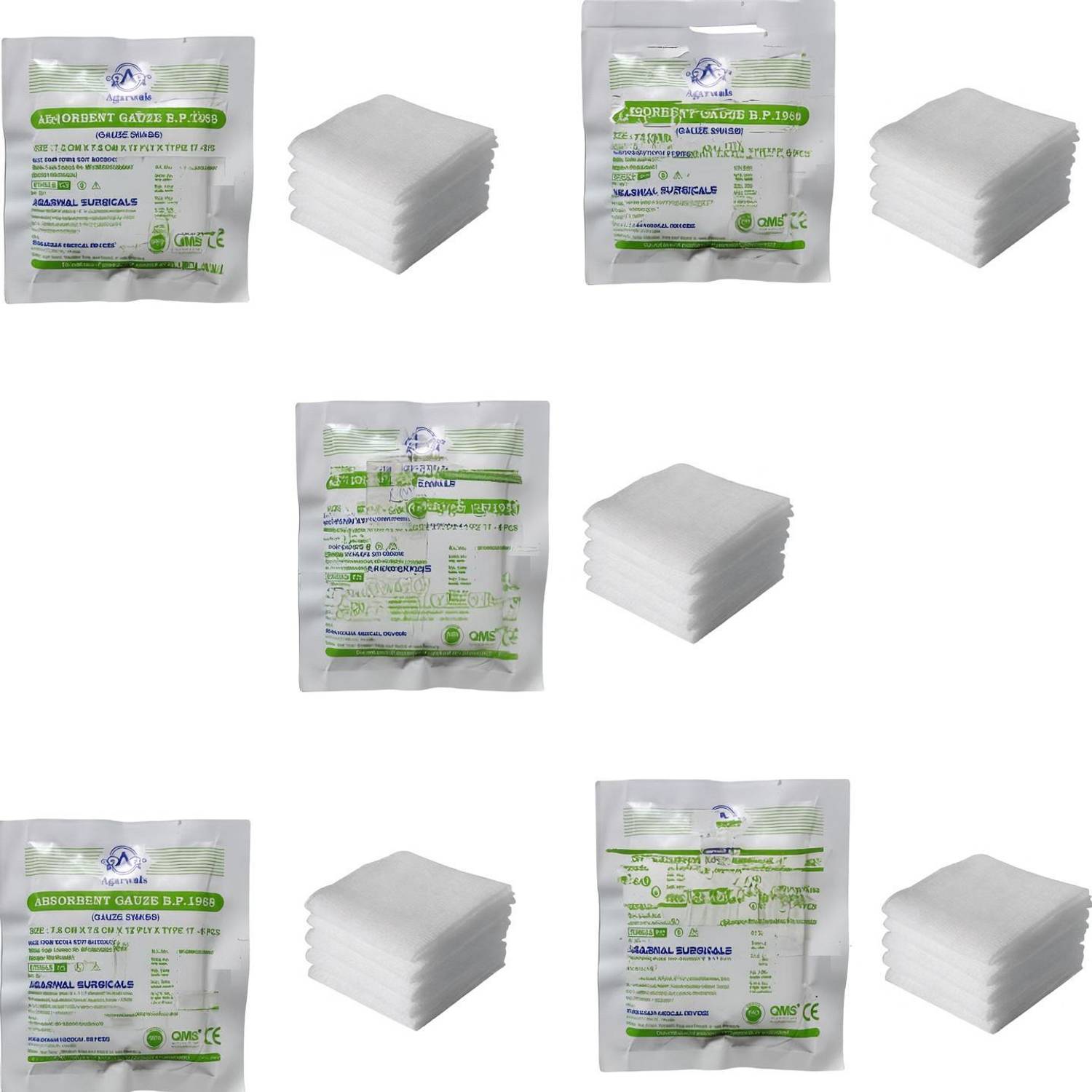 Agarwals Absorbent Gauze Swabs Sterile 7.5 cm X 7.5 cm X 12 ply (5Pcs/Pack) - Pack of 5 Gauze Medical Dressing