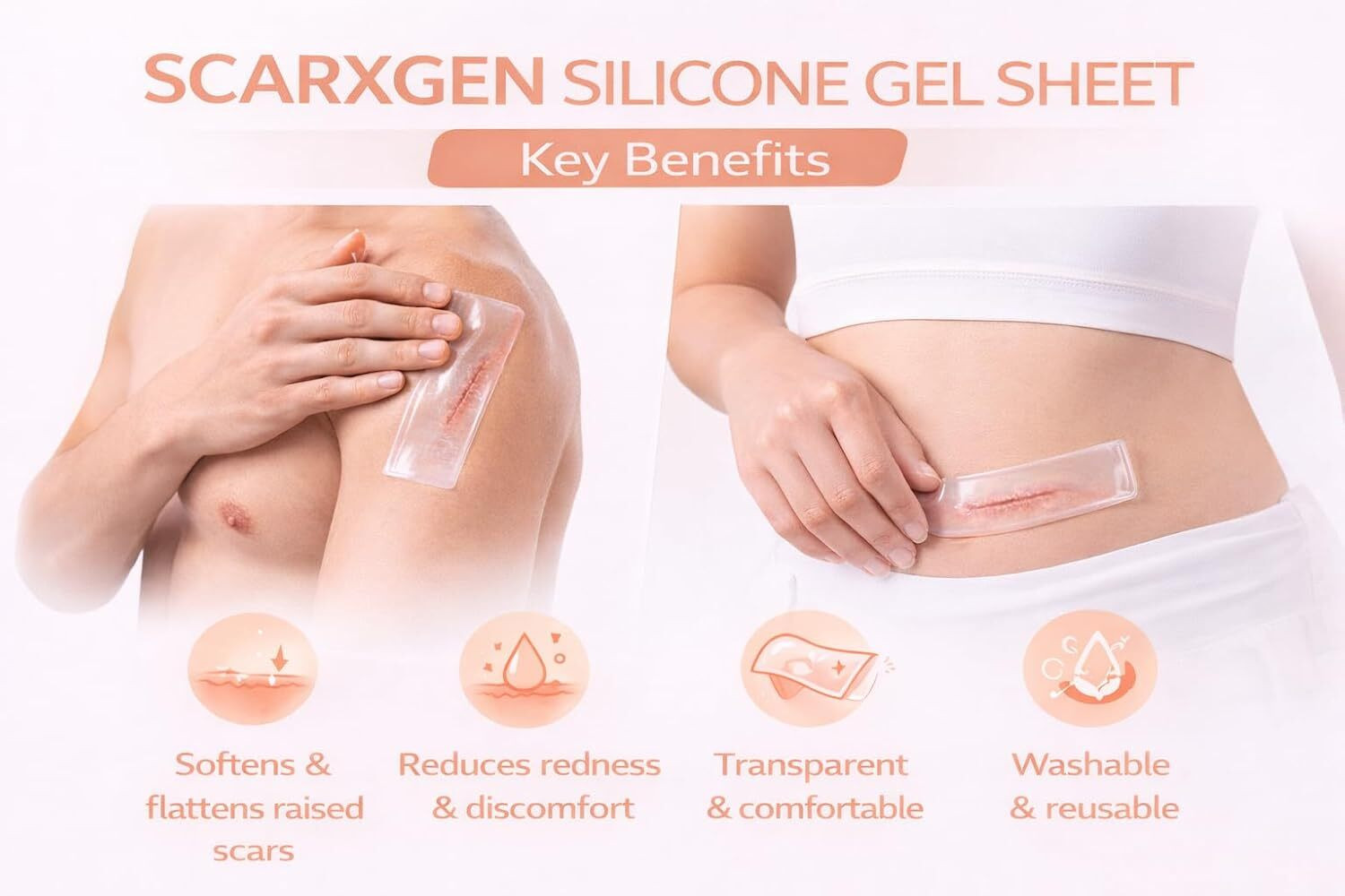Image of SCARXGEN Silicone Gel Sheet 12cm x 6cm,Advanced Scar sheet for Surgery scar, Burn, Keloid Hydrogels Medical Dressing