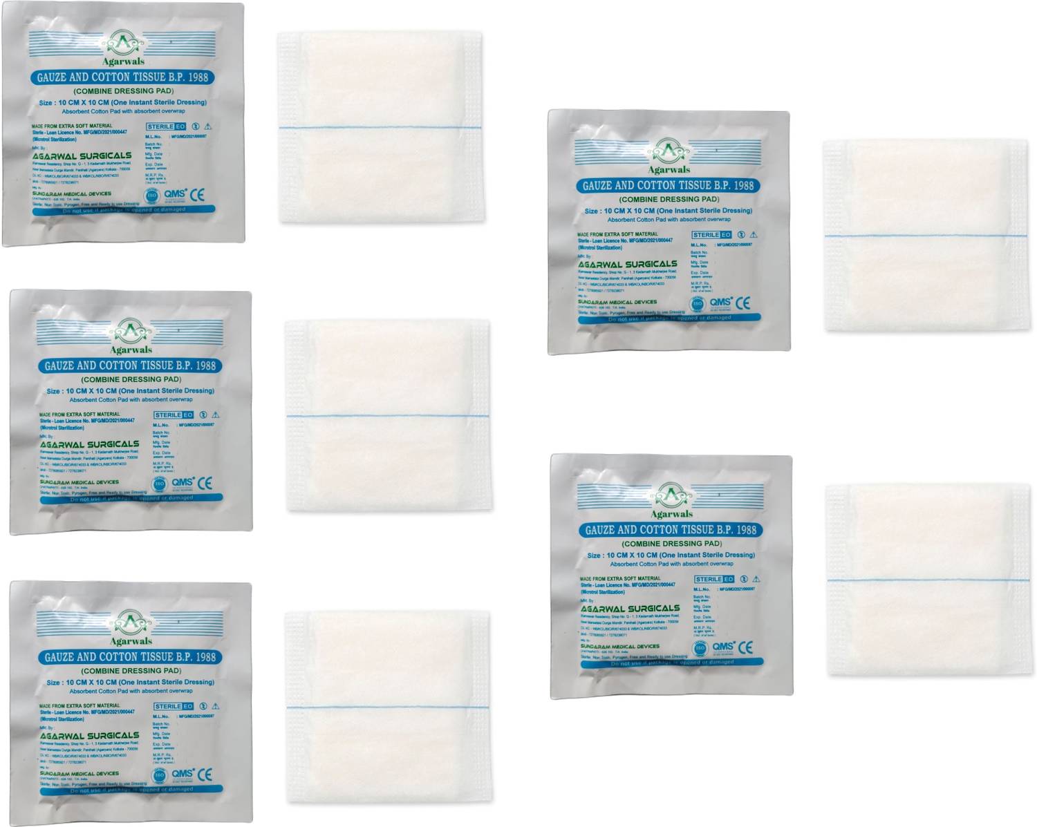 Agarwals Premium Sterile Combine Dressing Surgical Pad 10CM x 10CM (Pack of 5) Interactive dressings Medical Dressing
