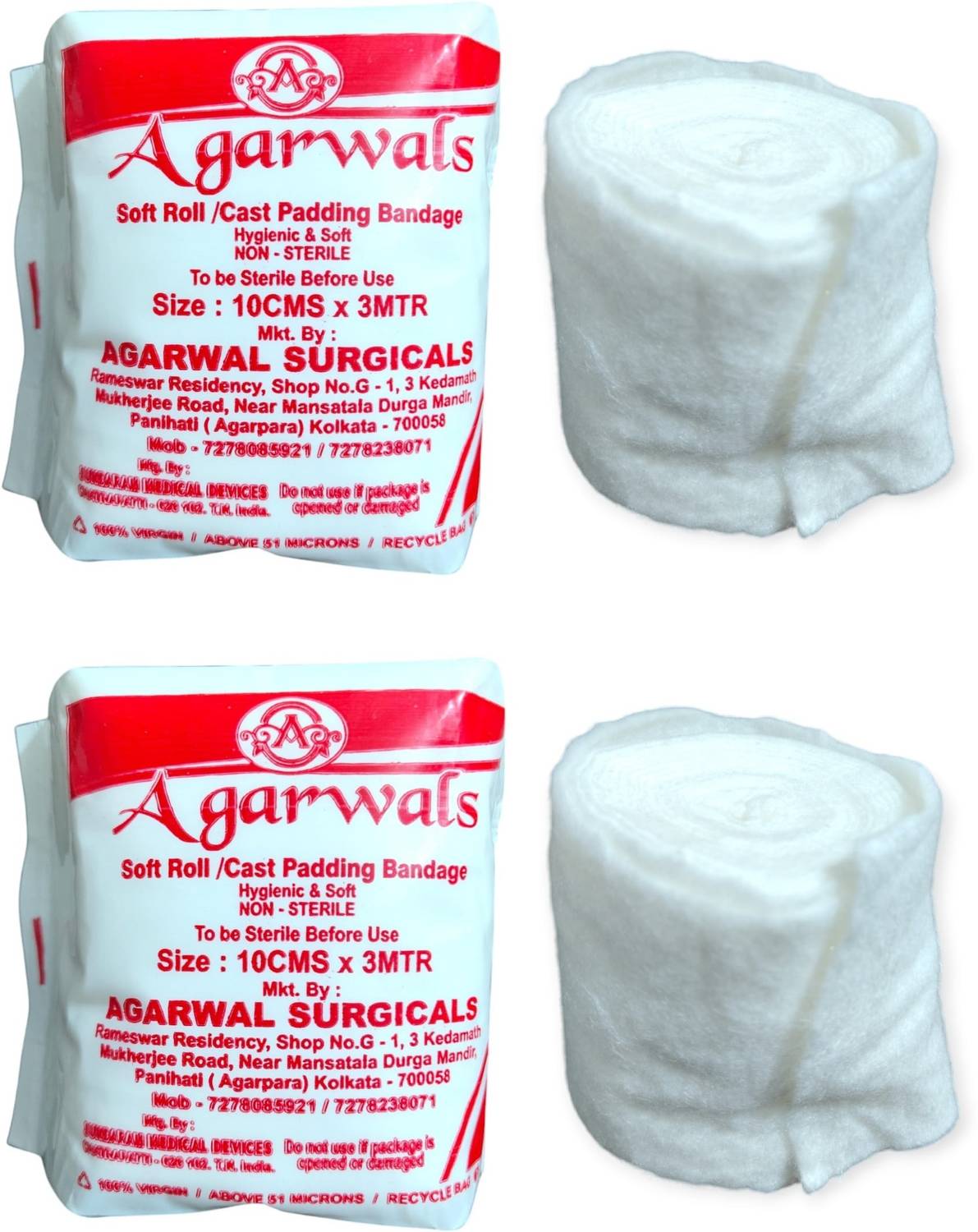 Agarwals Soft Roll Orthopaedic Cast Padding Absorbent Cotton Bandage 10cmx3mtr(Pack of 2) Interactive dressings Medical Dressing