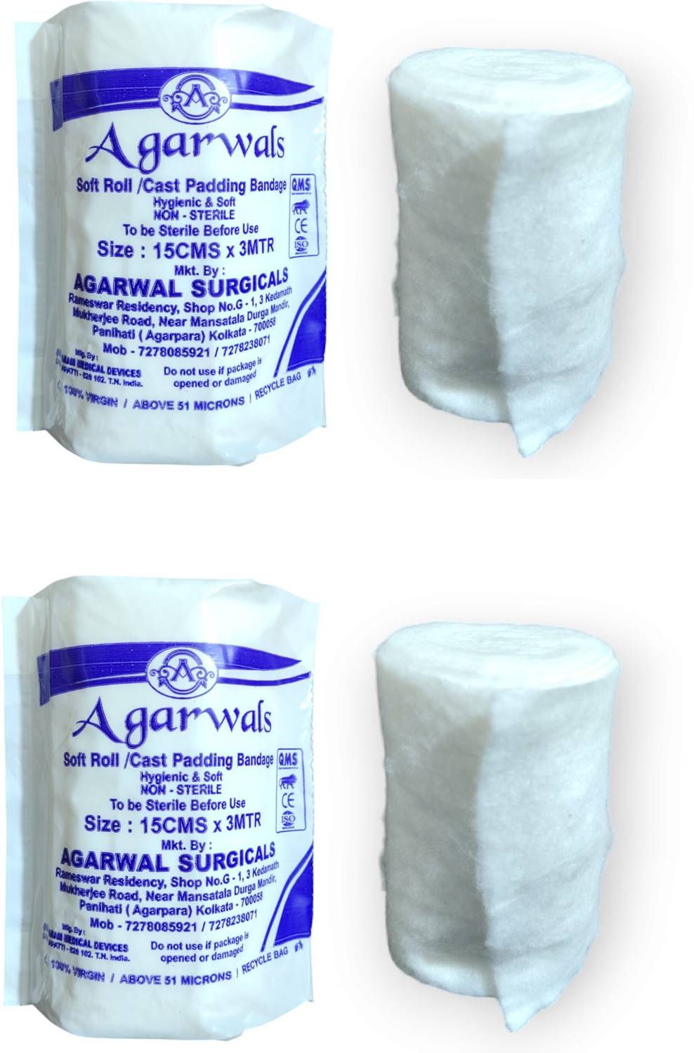 Agarwals Soft Roll Orthopaedic Cast Padding Absorbent Cotton Bandage 15cmx3mtr(Pack of 2) Interactive dressings Medical Dressing