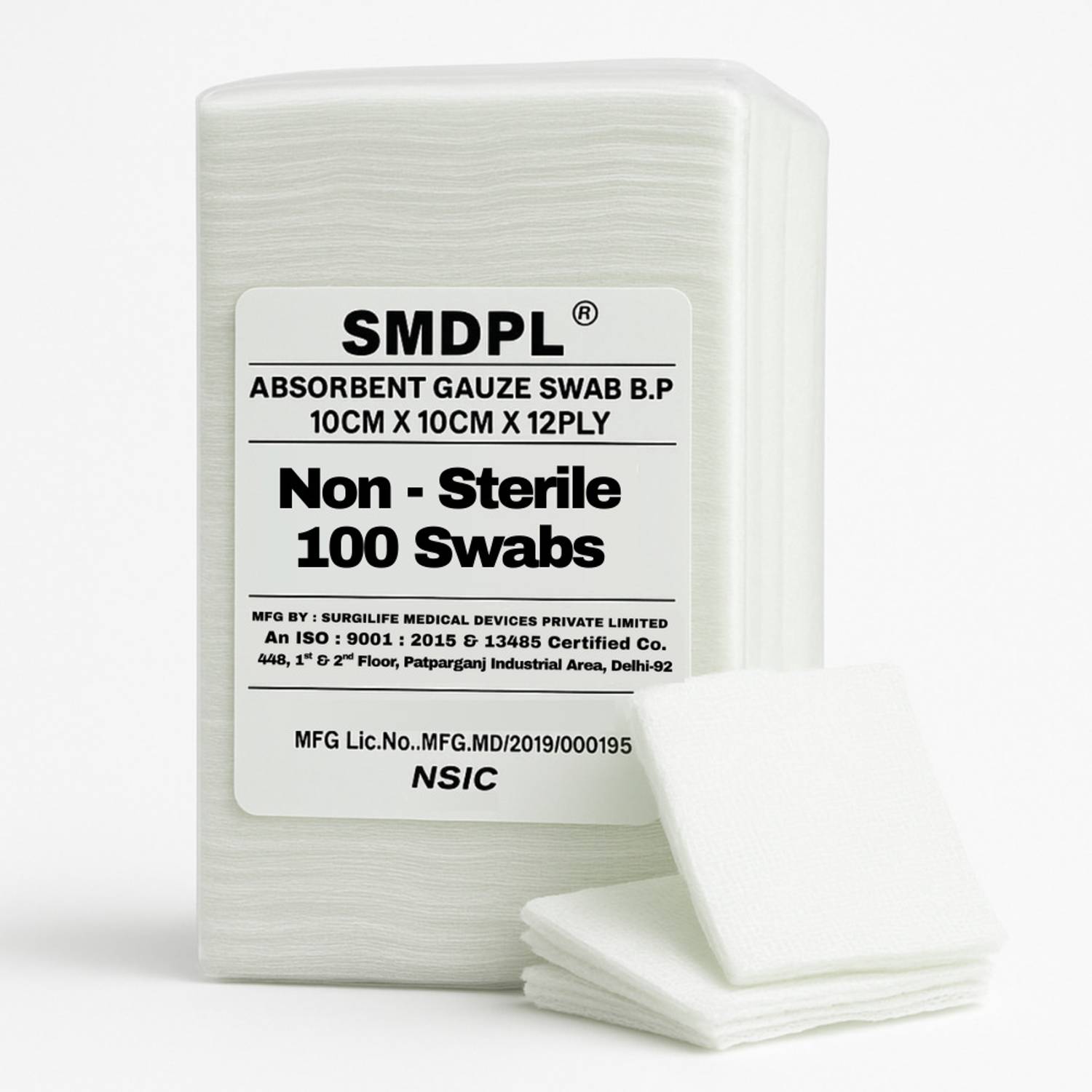 SMDPL Non-Sterile Gauze Swabs 10cm x 10cm, 12-Ply Pack of 100