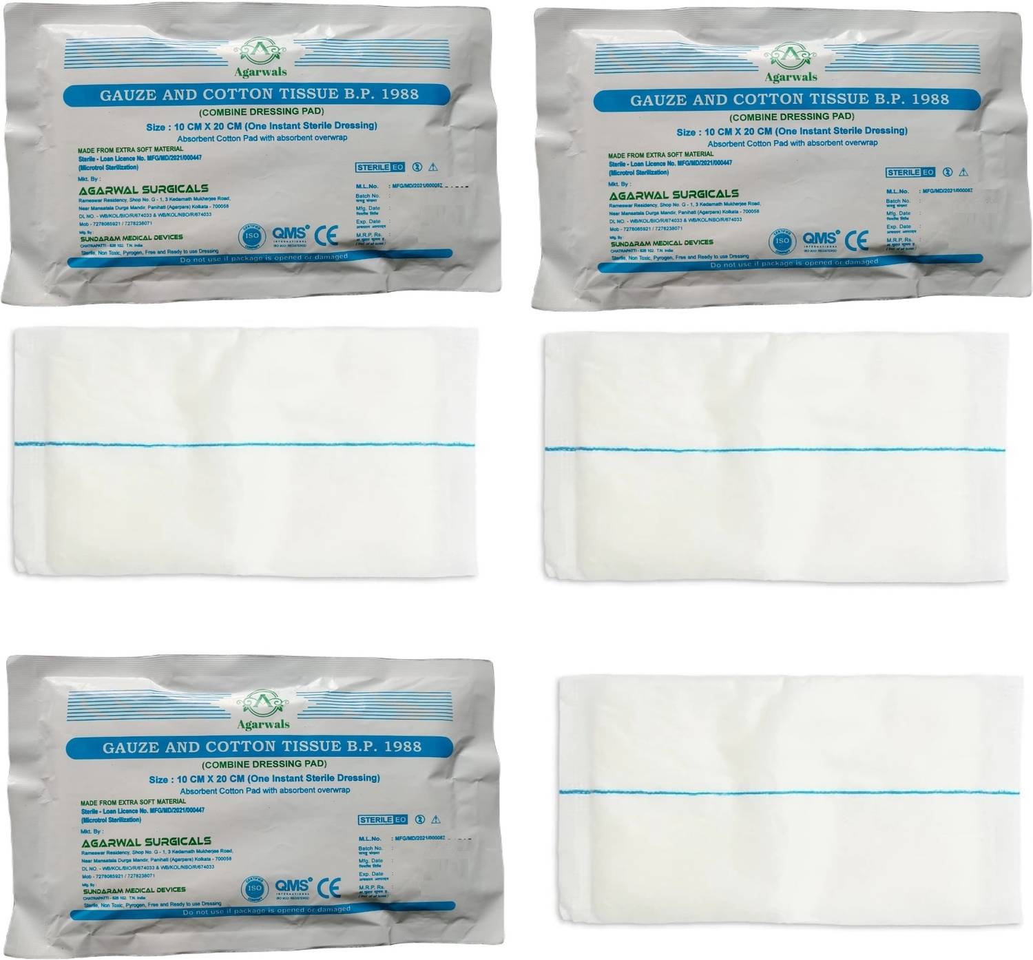 Agarwals Premium Sterile Combine Dressing Surgical Pad 10CM x 20CM (Pack of 3) Interactive dressings Medical Dressing