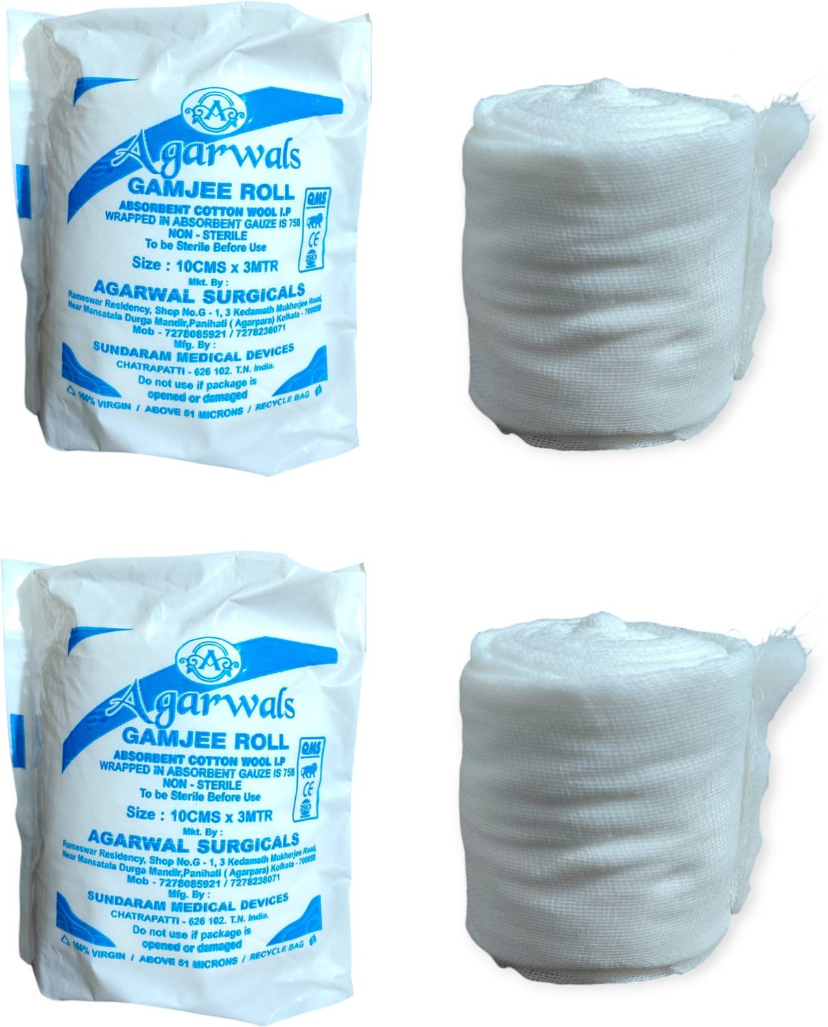 Agarwals Gamjee Roll Post Operation Absorbent Cotton Wool 10cm x 3mtr Sterile Gauge Roll