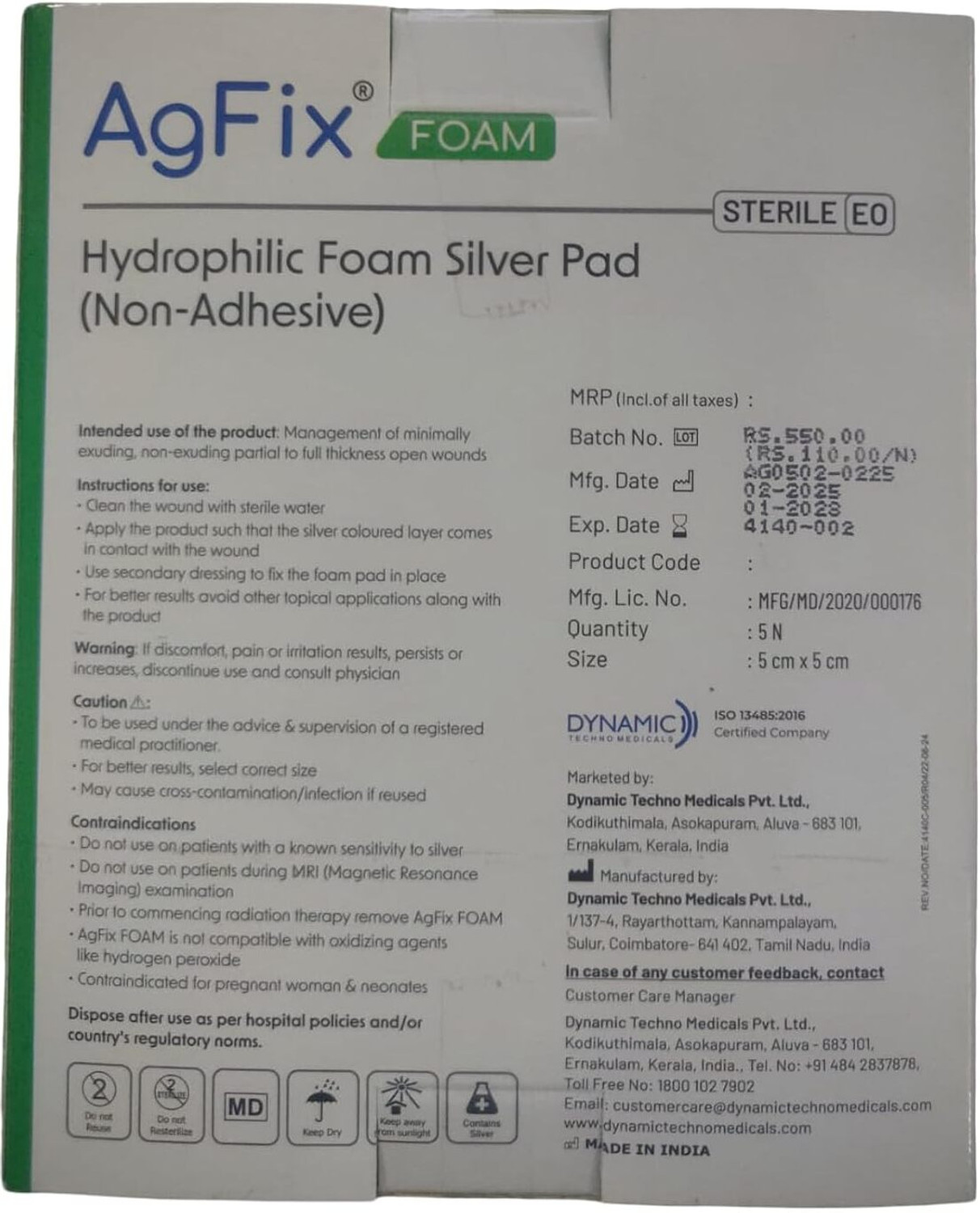 Image of AGFIX Foam Silver Wound Dressing, AGFIX Dyna Size : 5x5cm, {5 pcs Per pack } Interactive dressings Medical Dressing