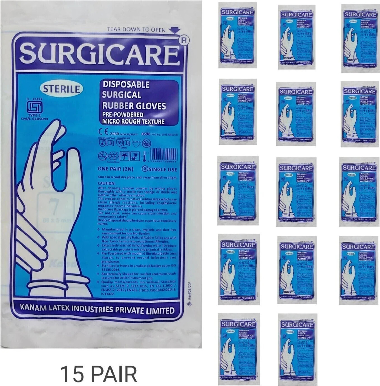 Image of SURGICARE STERILE SURGICAL RUBBER GLOVES 7 Rubber Surgical Gloves