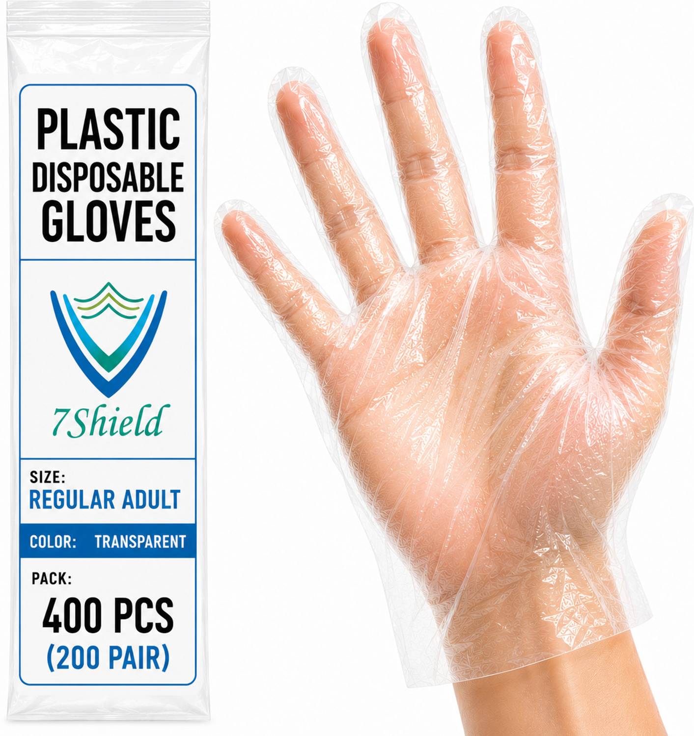 7SHIELD 400 Pcs Disposable Clear Gloves for Cooking, Cleaning, Food Handling Disposable Polyisoprene Examination Gloves