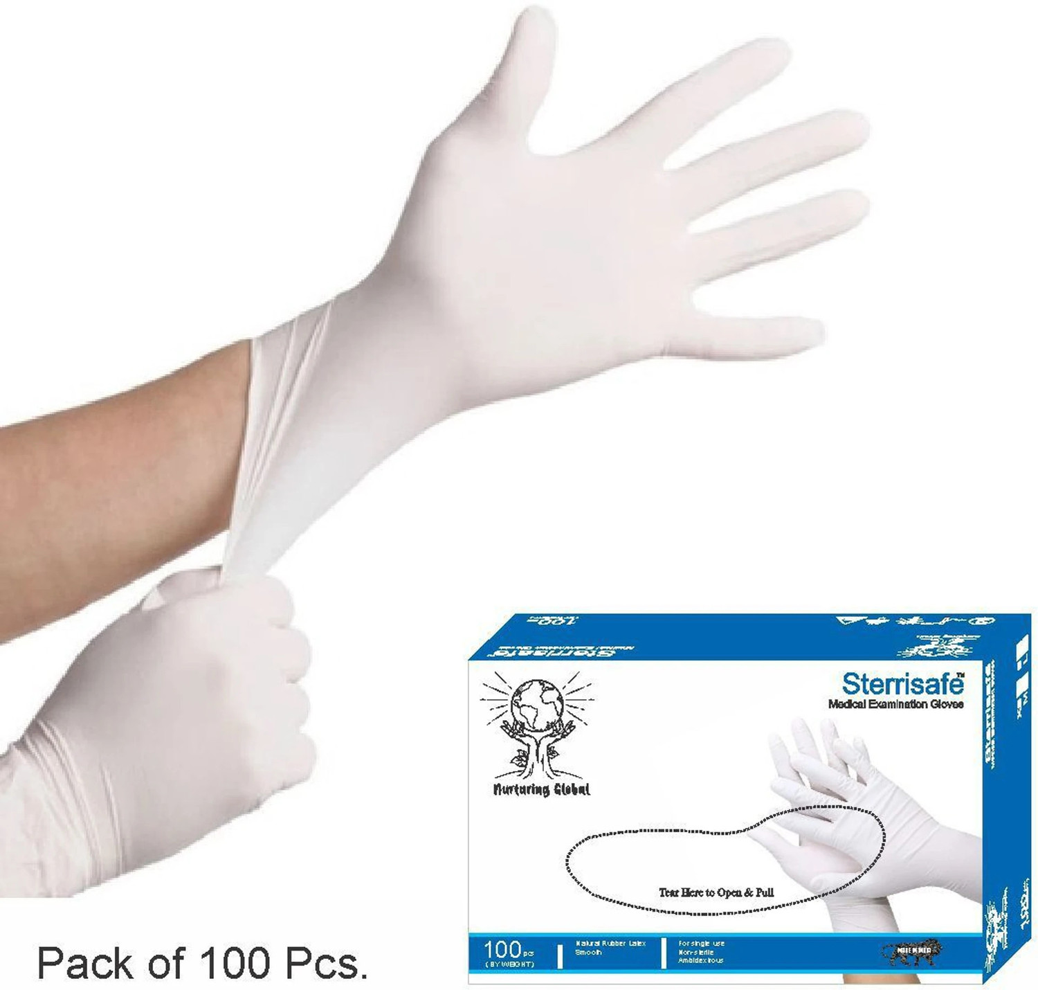 Image of STERRISAFE Disposable Non Sterile Powdered Latex Medical Examination Gloves, Large Latex, Rubber Examination Gloves