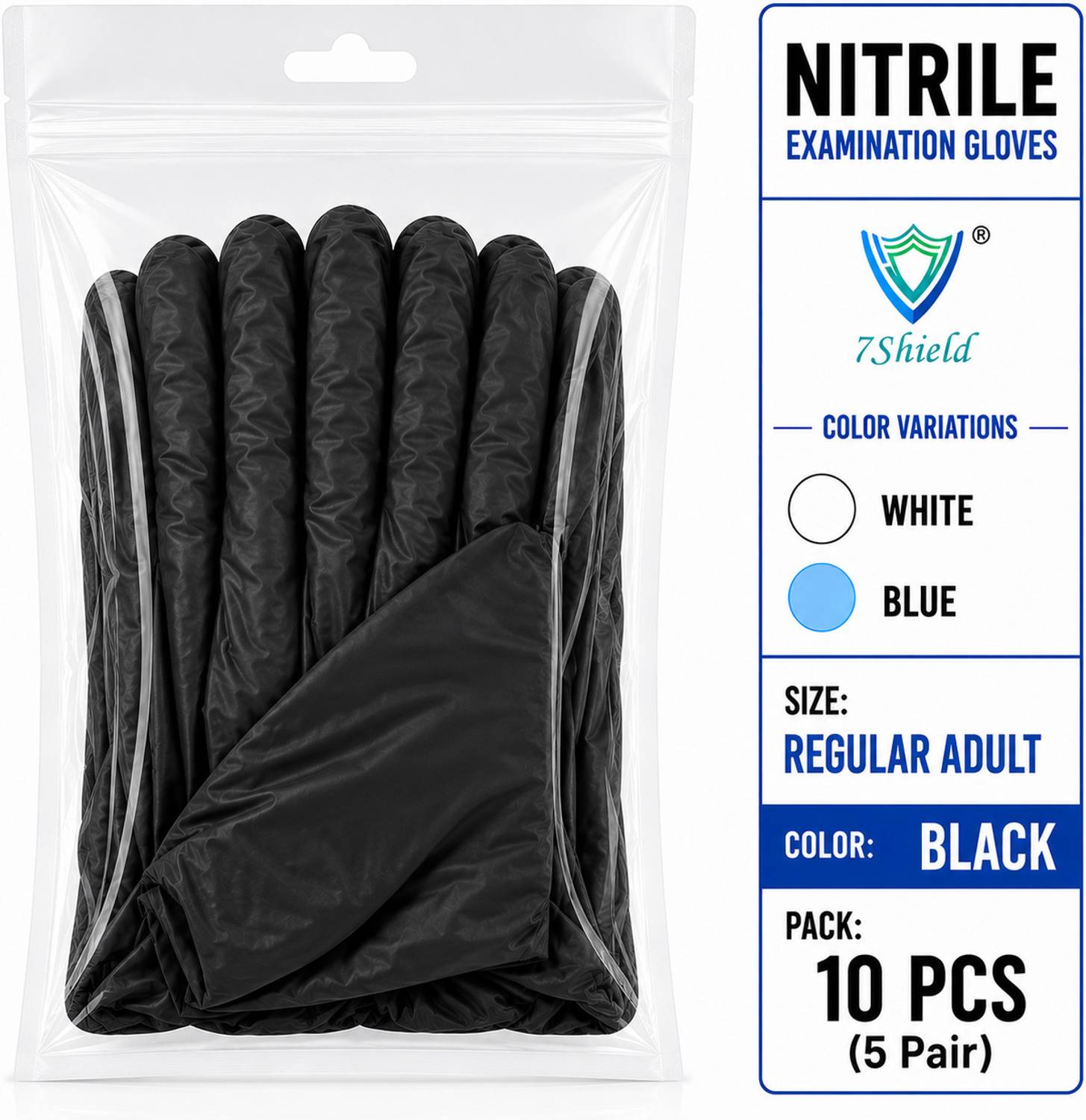 7SHIELD Black Nitrile Gloves Powder Free & Medical Grade Surgical Gloves Nitrile Examination Gloves