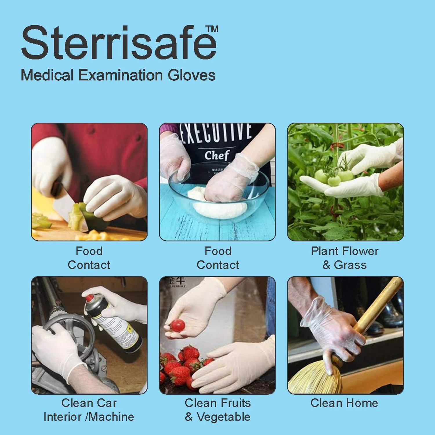 Image of STERRISAFE Disposable Non Sterile Powdered Latex Medical Examination Gloves, Large Latex, Rubber Examination Gloves