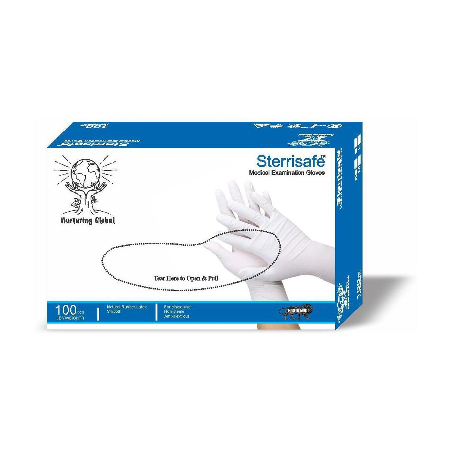 Image of STERRISAFE Disposable Non Sterile Powdered Latex Medical Examination Gloves, Medium (White) - 100 Pieces. Latex, Rubber Examination Gloves