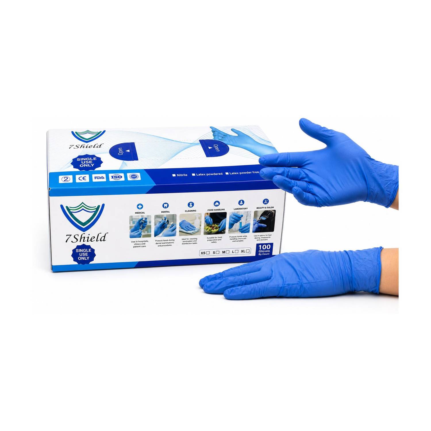 7SHIELD Blue Nitrile Gloves Powder Free&Medical Grade Disposable Hand Gloves Nitrile Examination Gloves