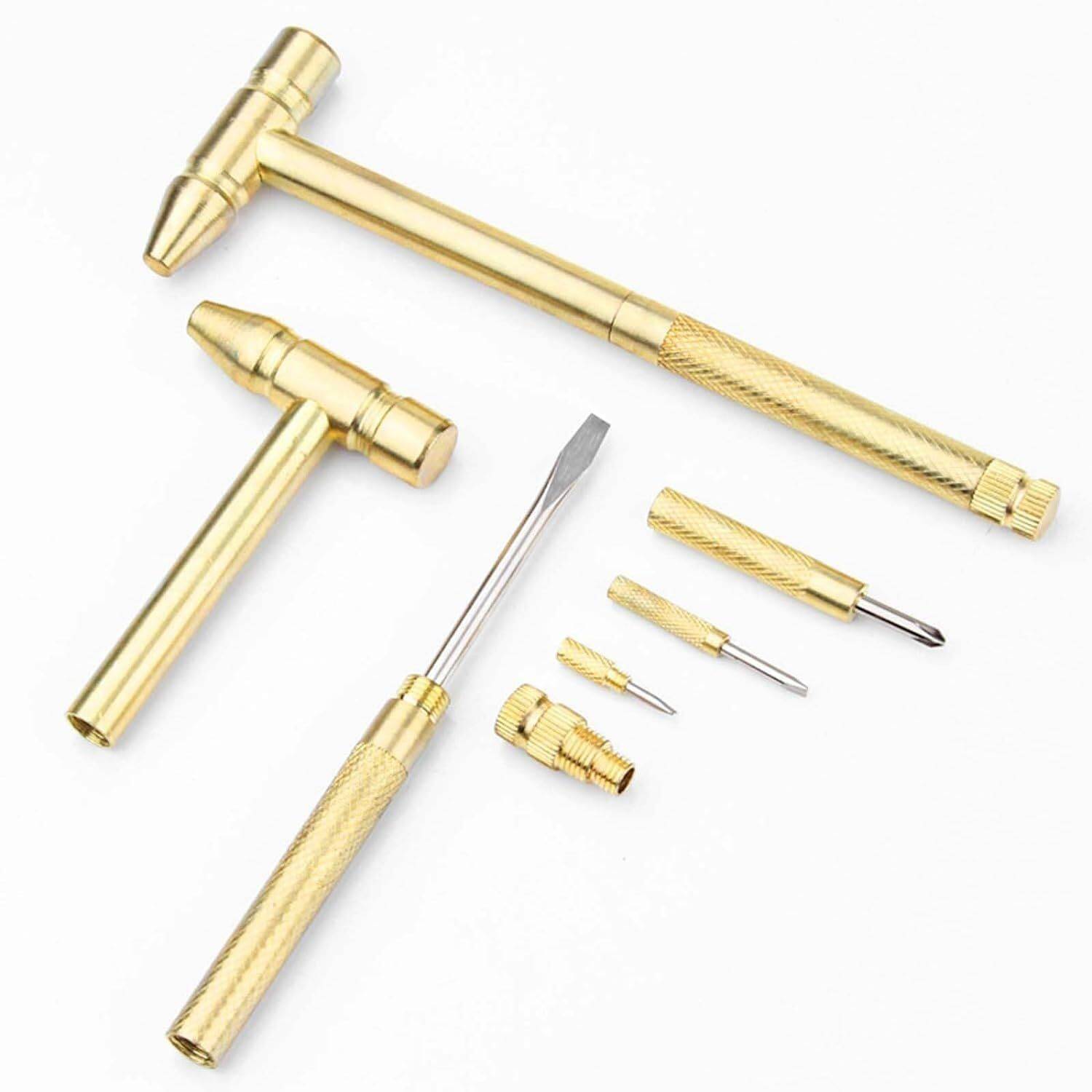 BRONZESHINE 6 in 1 Micro Mini Multifunction Copper Craft Hammer Medical Hammer
