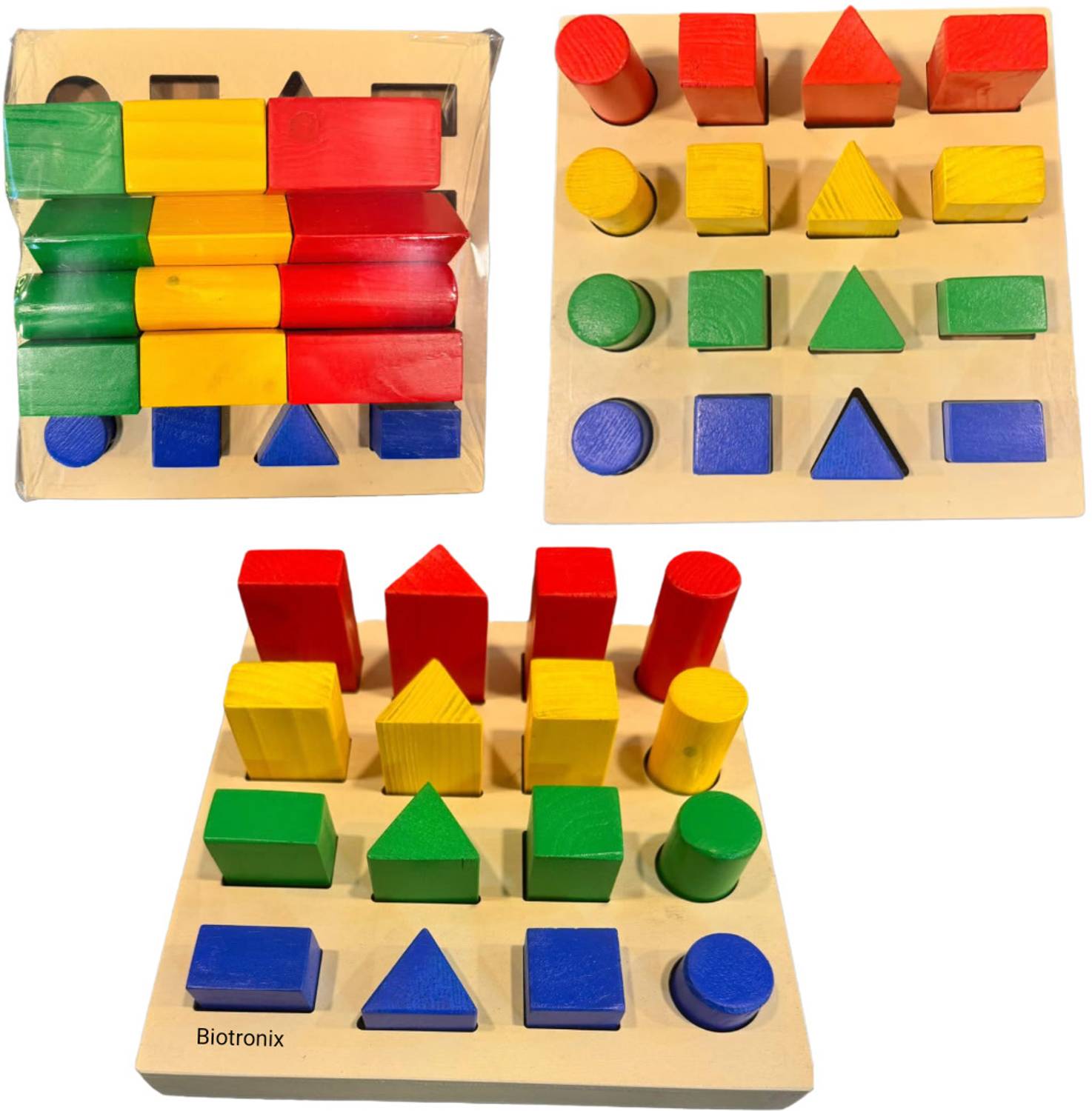 Biotronix Peg Board Wooden 16 Pegs Multi Shape Size Color for Occupational Therapy Medical Reacher & Grabber