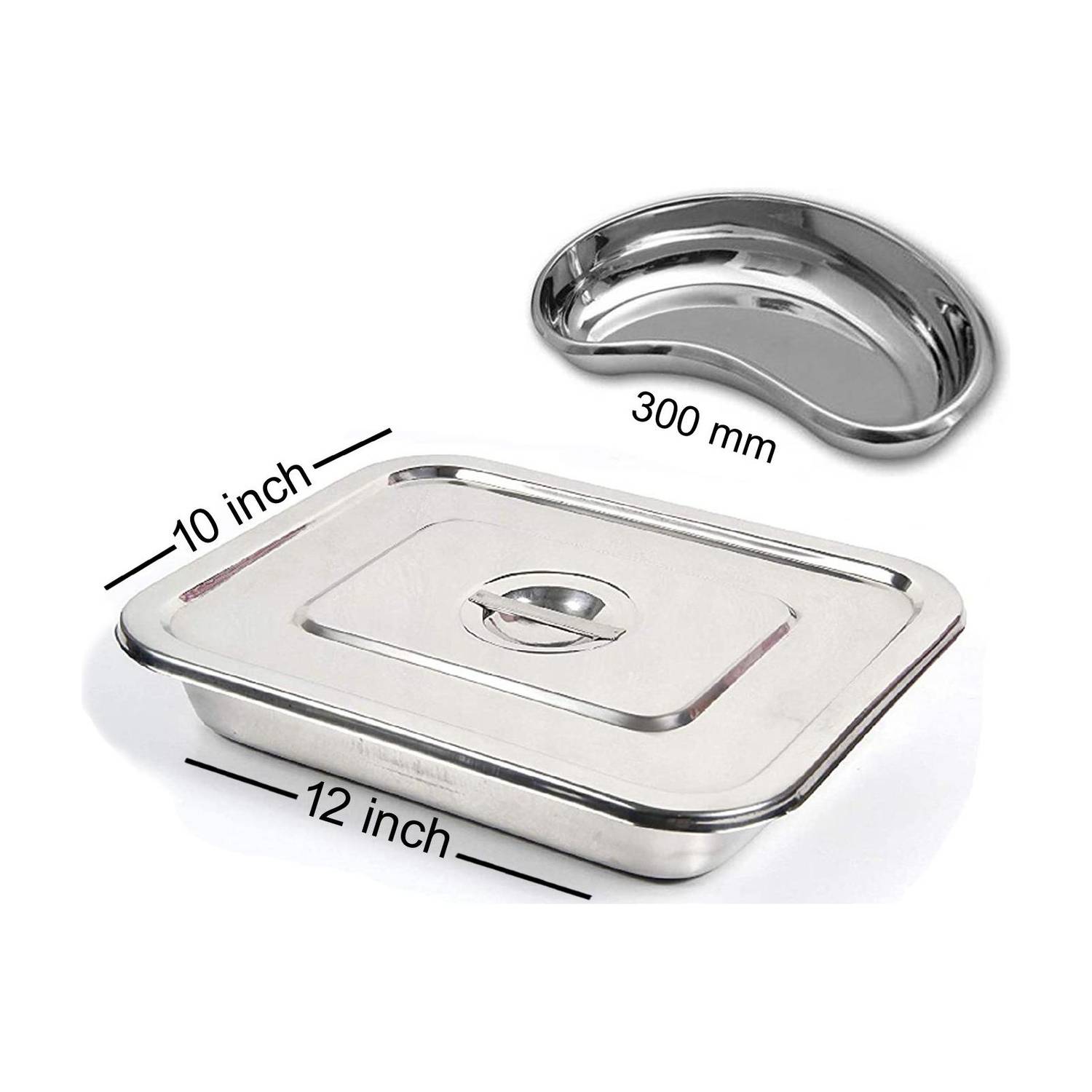 AMAZECARE ™Medical Reusable Kidney Tray 12” inch And Instrument Tray 12”inch x 10”inch with lid Reusable Medical Tray