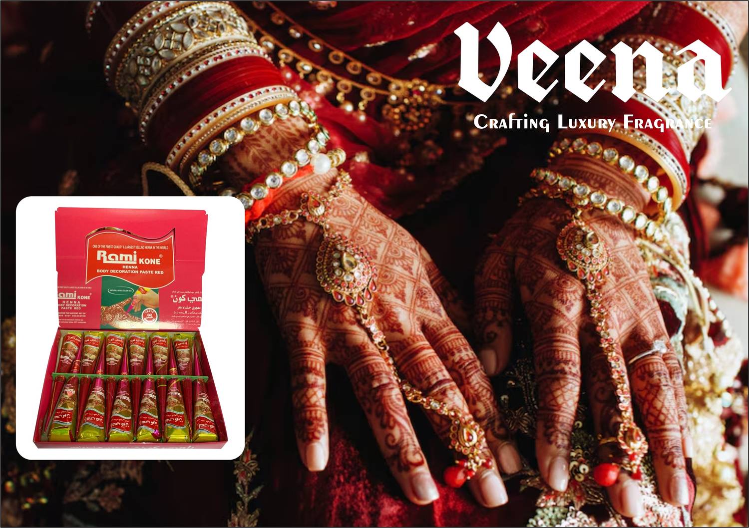 Veena Special Arabic Red Bridal Mehendi Cone Pure Henna for Hand