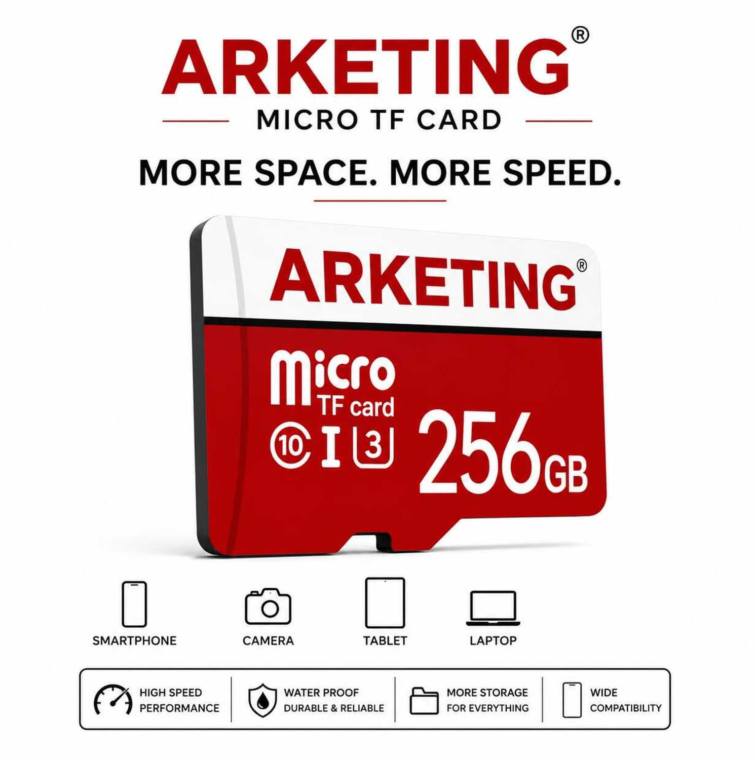 Image of ARKETING 256M 256 W 256 GB Extreme Pro SDHC Class 10 120 MB /s Memory Card Compatible with Camera, Computer, Gaming Console, Mobile, Tablet