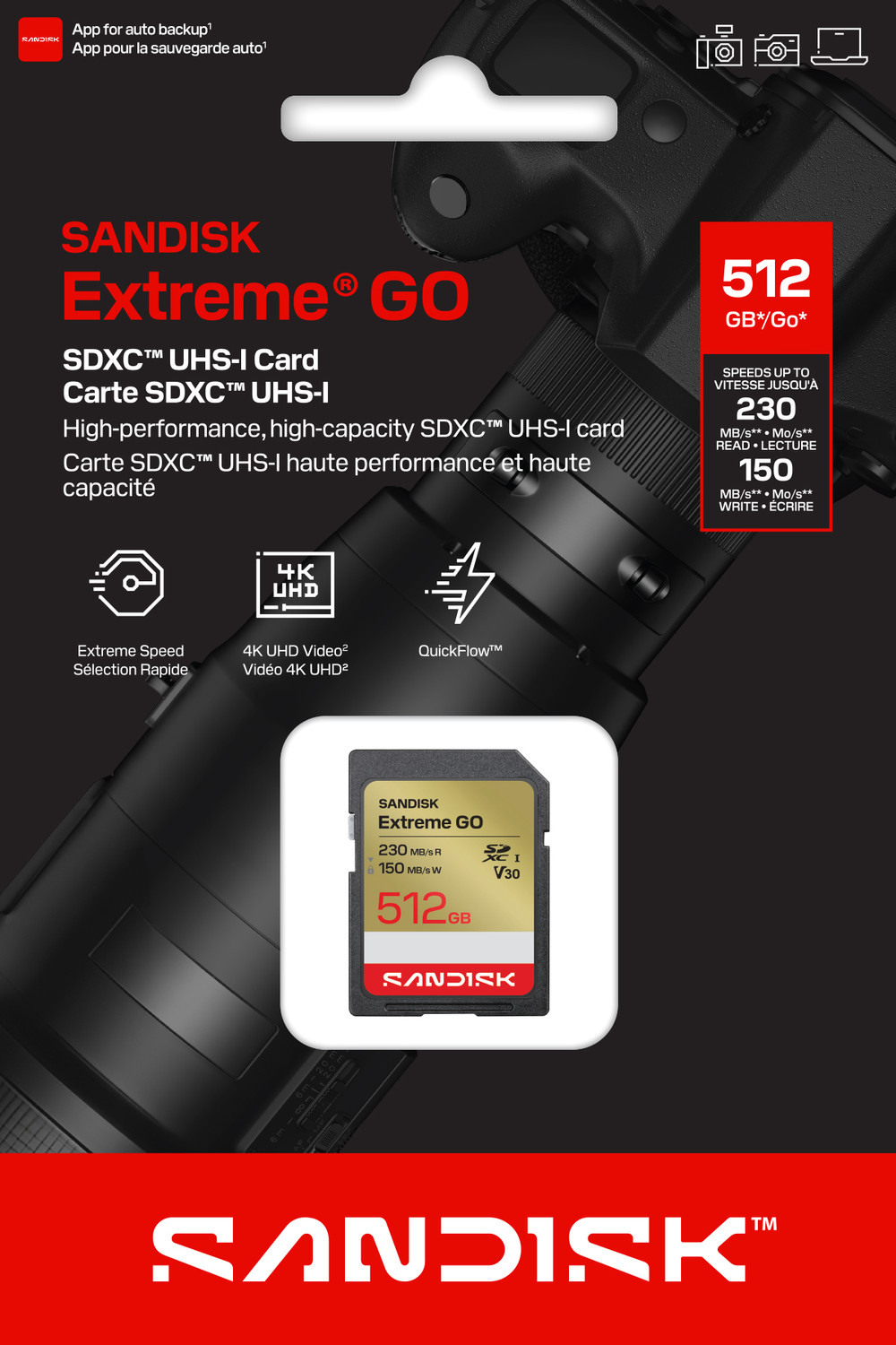 Image of SanDisk SDSDXGN-512G-GNCIN SANDISK Extreme GO SD UHS-I Card 512 GB SDXC UHS Class 1 230 MB /s Memory Card Compatible with Mobile, Computer, Tablet, Camera, Gaming Console