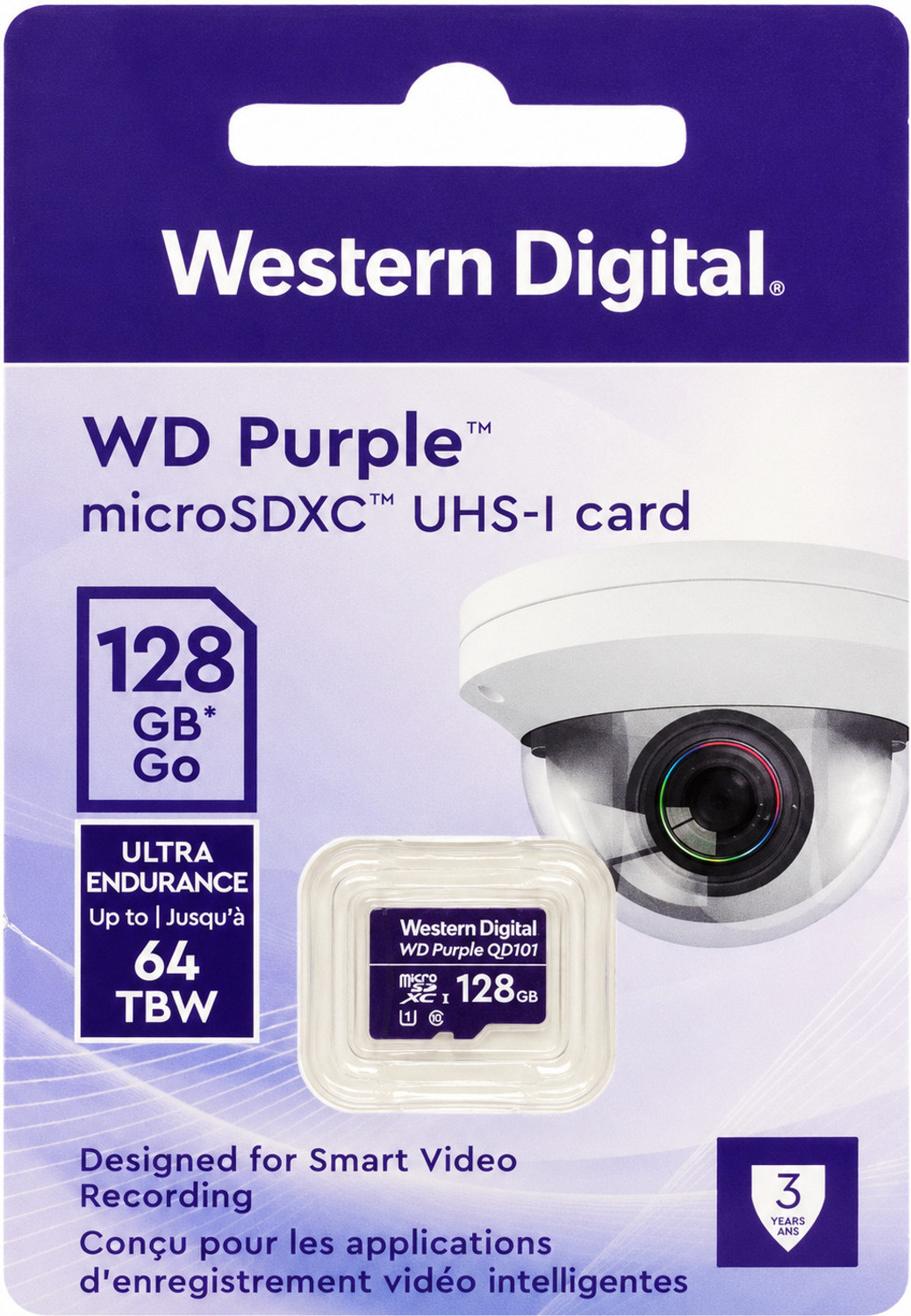 Image of WD Purple Surveillance WDD128G1P0C WD Purple Ultra Endurance 128 GB MicroSD Card Class 10 100 MB /s Memory Card Compatible with Camera, Mobile, Tablet