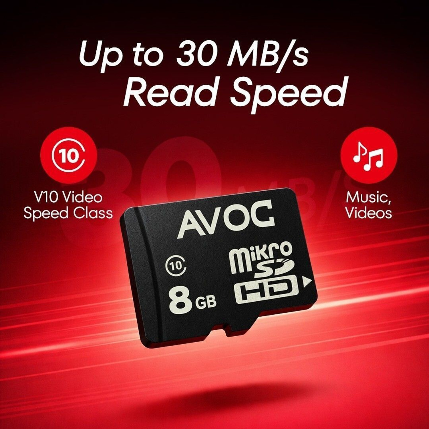 Image of AVOC FLASH A02 MC08 Micro HD 8 GB MicroSD Card Class 10 30 MB /s Memory Card Compatible with Camera, Computer, Gaming Console, Mobile, Tablet