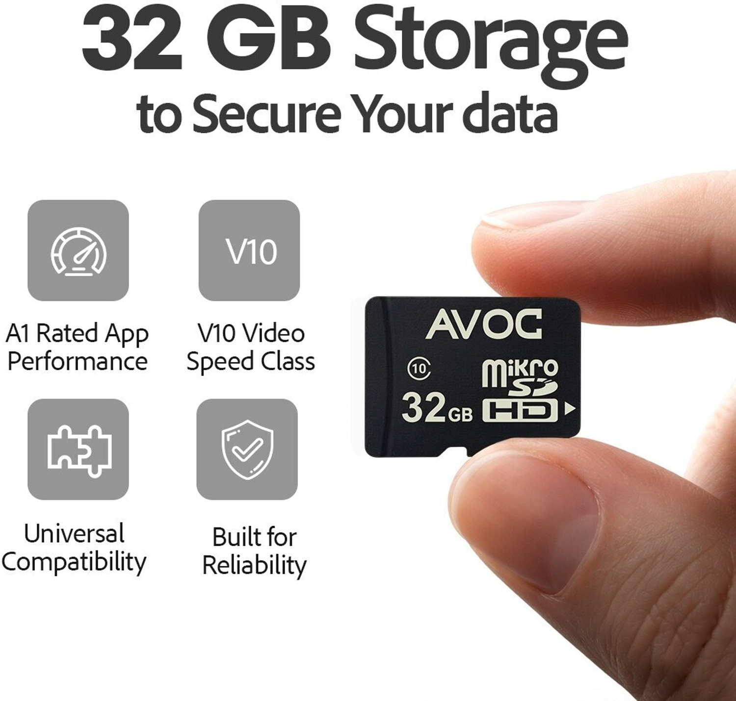 Image of AVOC FLASH A02 MC32 Micro HD 32 GB MicroSD Card Class 10 30 MB /s Memory Card Compatible with Camera, Computer, Gaming Console, Mobile, Tablet