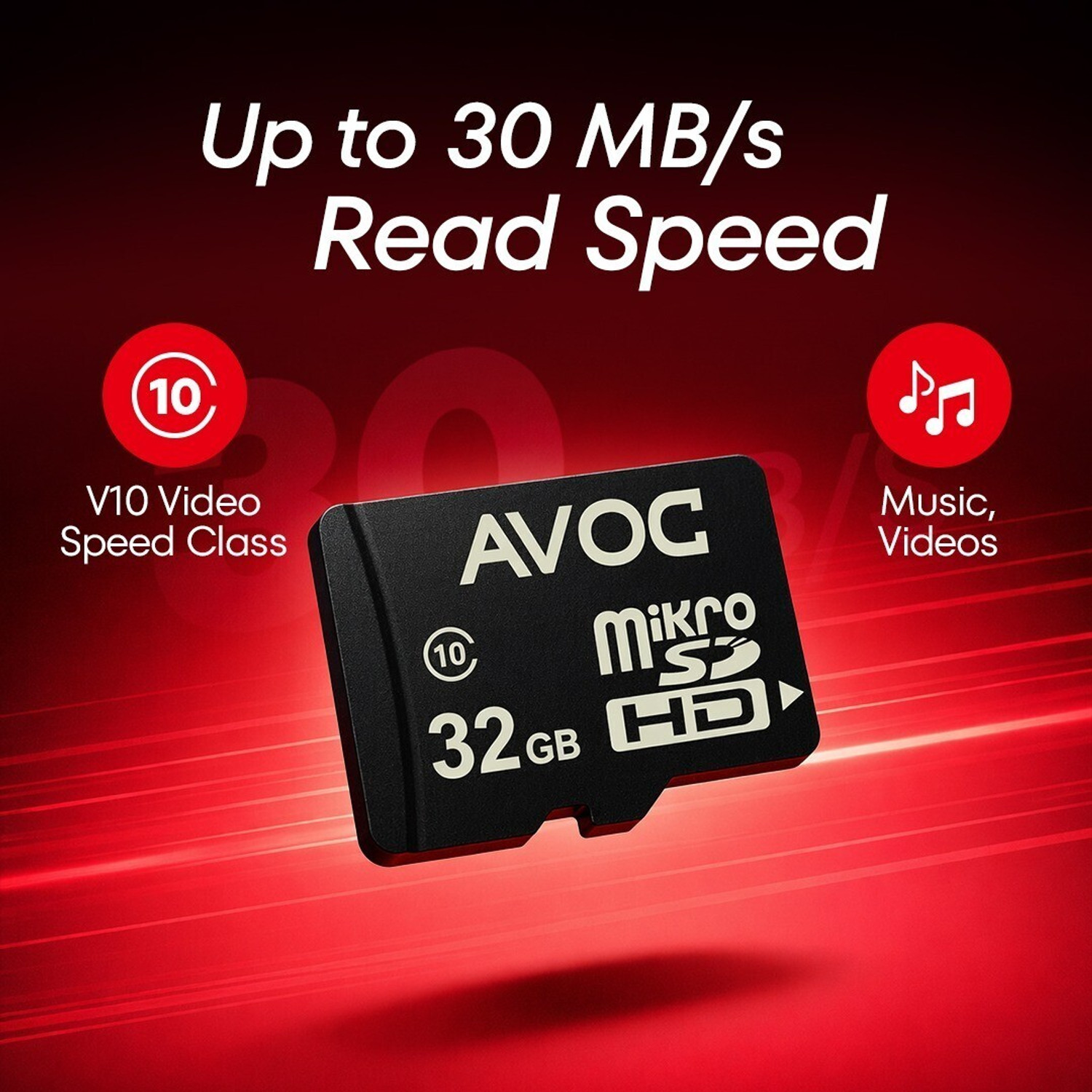 Image of AVOC FLASH A02 MC32 Micro HD 32 GB MicroSD Card Class 10 30 MB /s Memory Card Compatible with Camera, Computer, Gaming Console, Mobile, Tablet