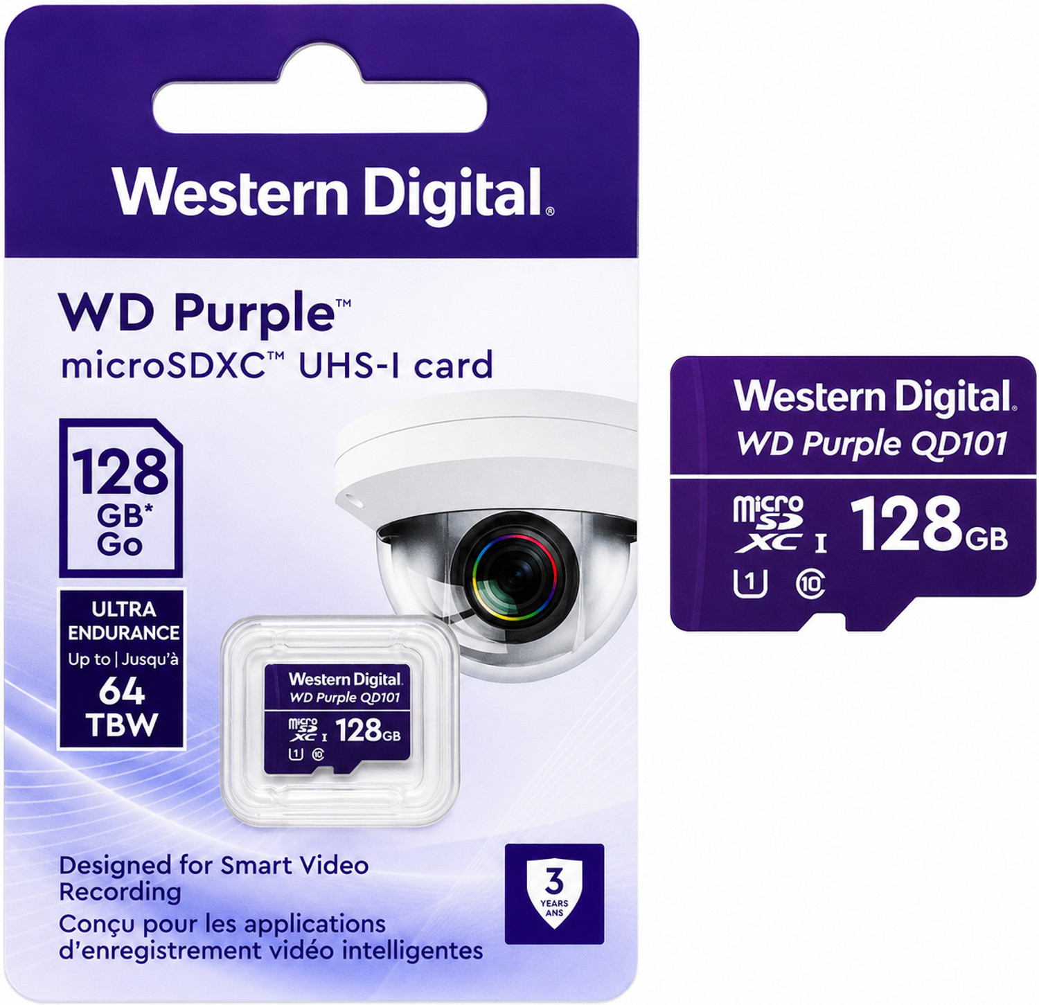 Image of WD Purple Surveillance WDD128G1P0C WD Purple Ultra Endurance 128 GB MicroSD Card Class 10 100 MB /s Memory Card Compatible with Camera, Mobile, Tablet