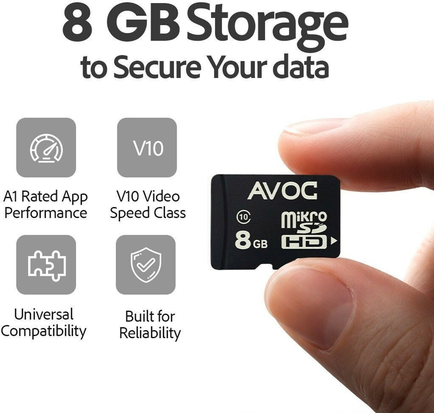 Image of AVOC FLASH A02 MC08 Micro HD 8 GB MicroSD Card Class 10 30 MB /s Memory Card Compatible with Camera, Computer, Gaming Console, Mobile, Tablet