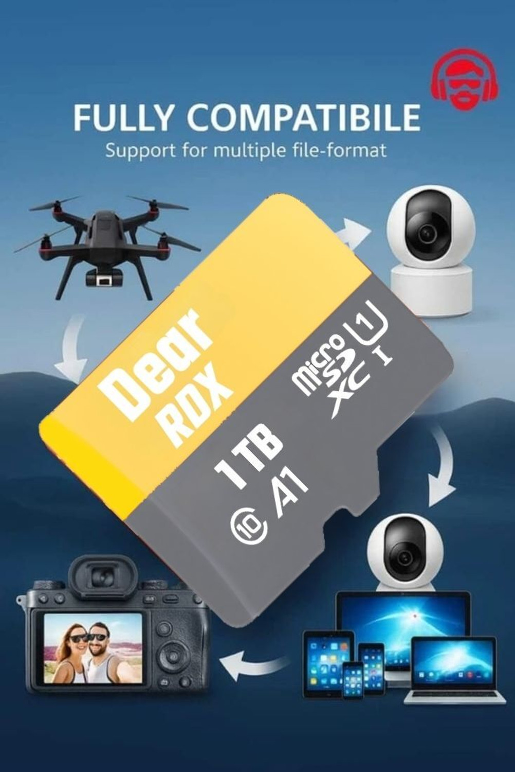Image of DearRDX 1624 1 1 TB MicroSD Card Class 10 120 MB /s Memory Card Compatible with Camera, Computer, Gaming Console, Mobile, Tablet