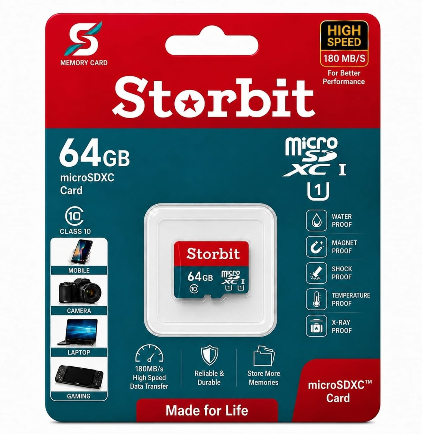 Image of STORBIT MicroSDHC A1 Memory Card 64 GB Extreme SDHC Class 10 180 MB /s Memory Card Compatible with Gaming Console, Computer, Tablet, Camera, Mobile