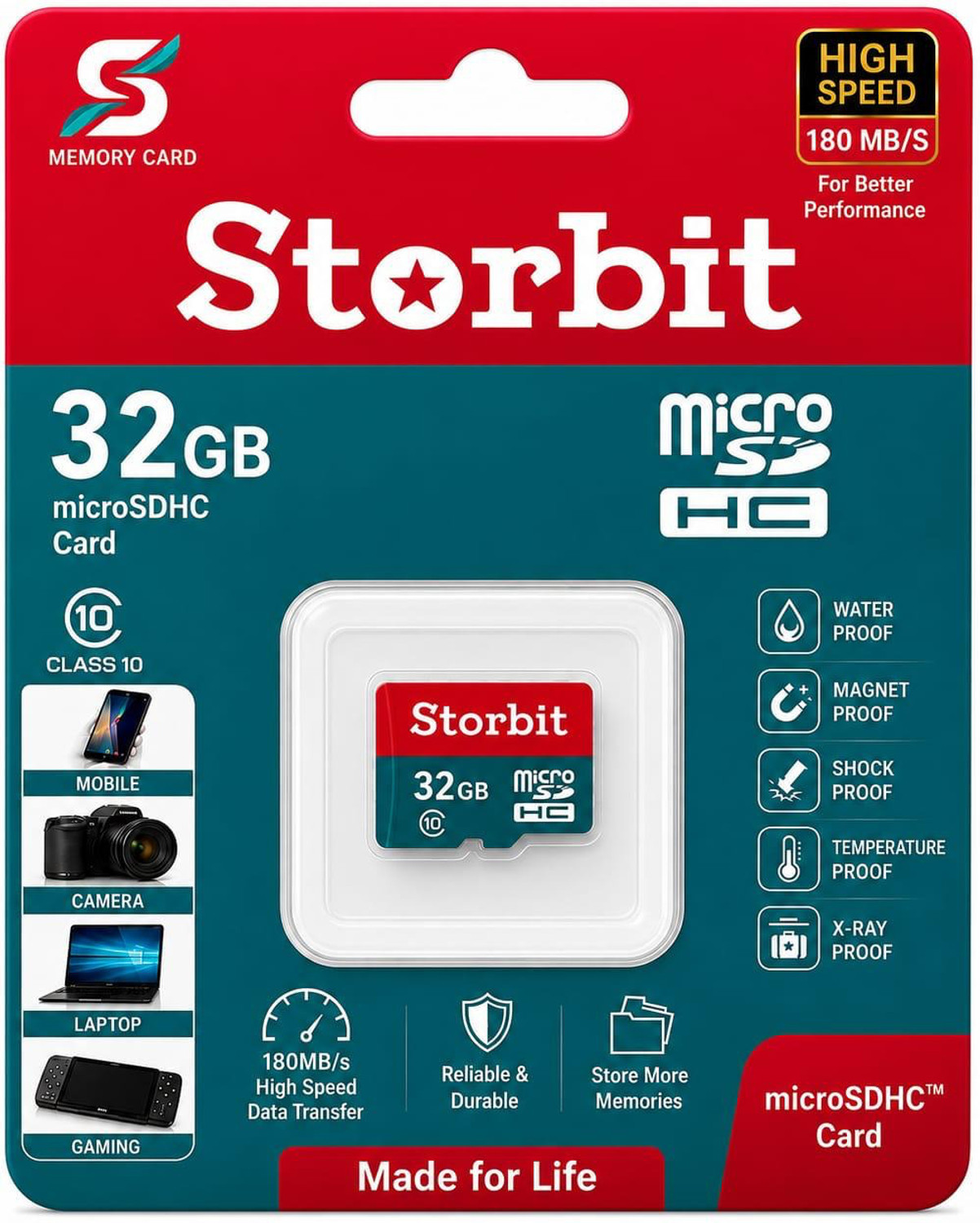 Image of STORBIT Micro SDHC 10 32 GB MicroSDHC Class 10 180 MB /s Memory Card Compatible with Gaming Console, Computer, Tablet, Camera, Mobile