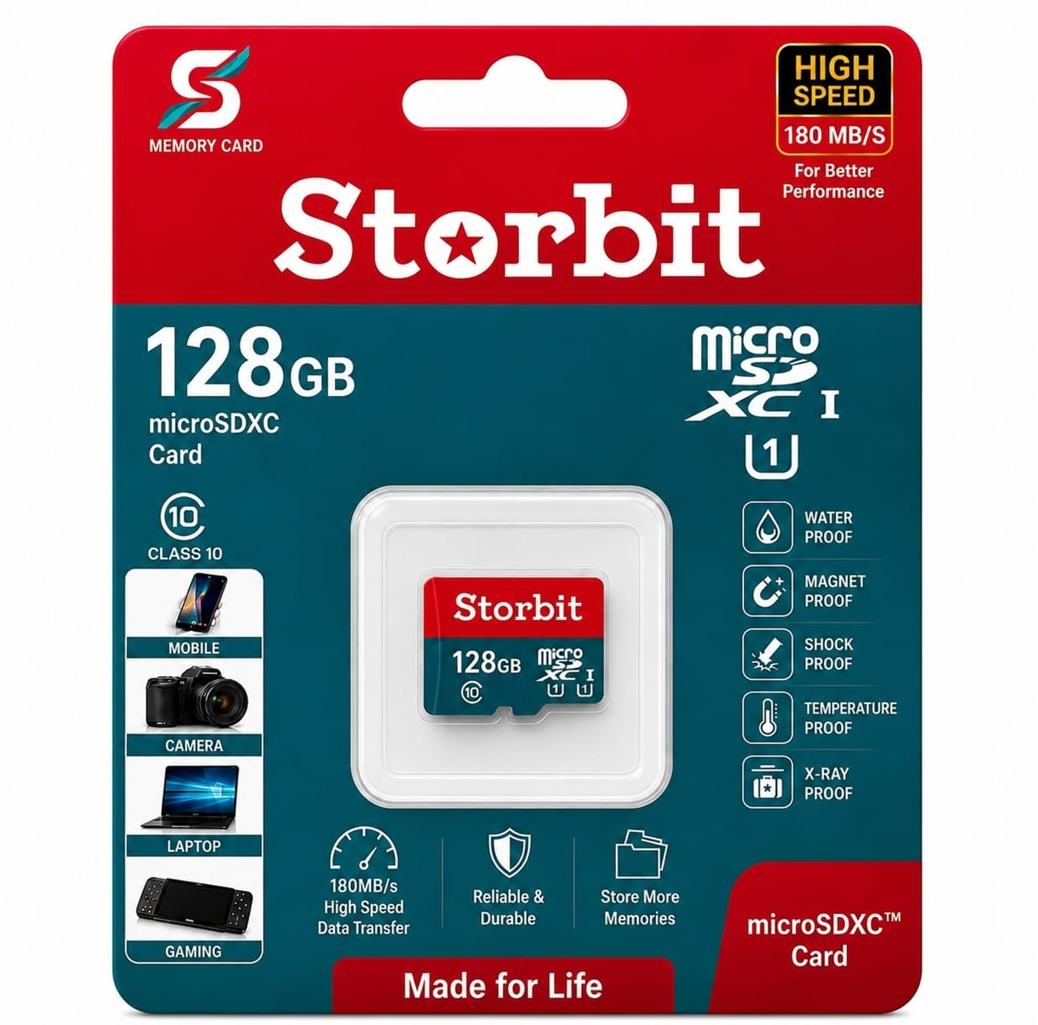 Image of STORBIT MicroSDHC MicroSDHC 128 GB MicroSDHC Class 10 180 MB /s Memory Card Compatible with Gaming Console, Computer, Tablet, Camera, Mobile
