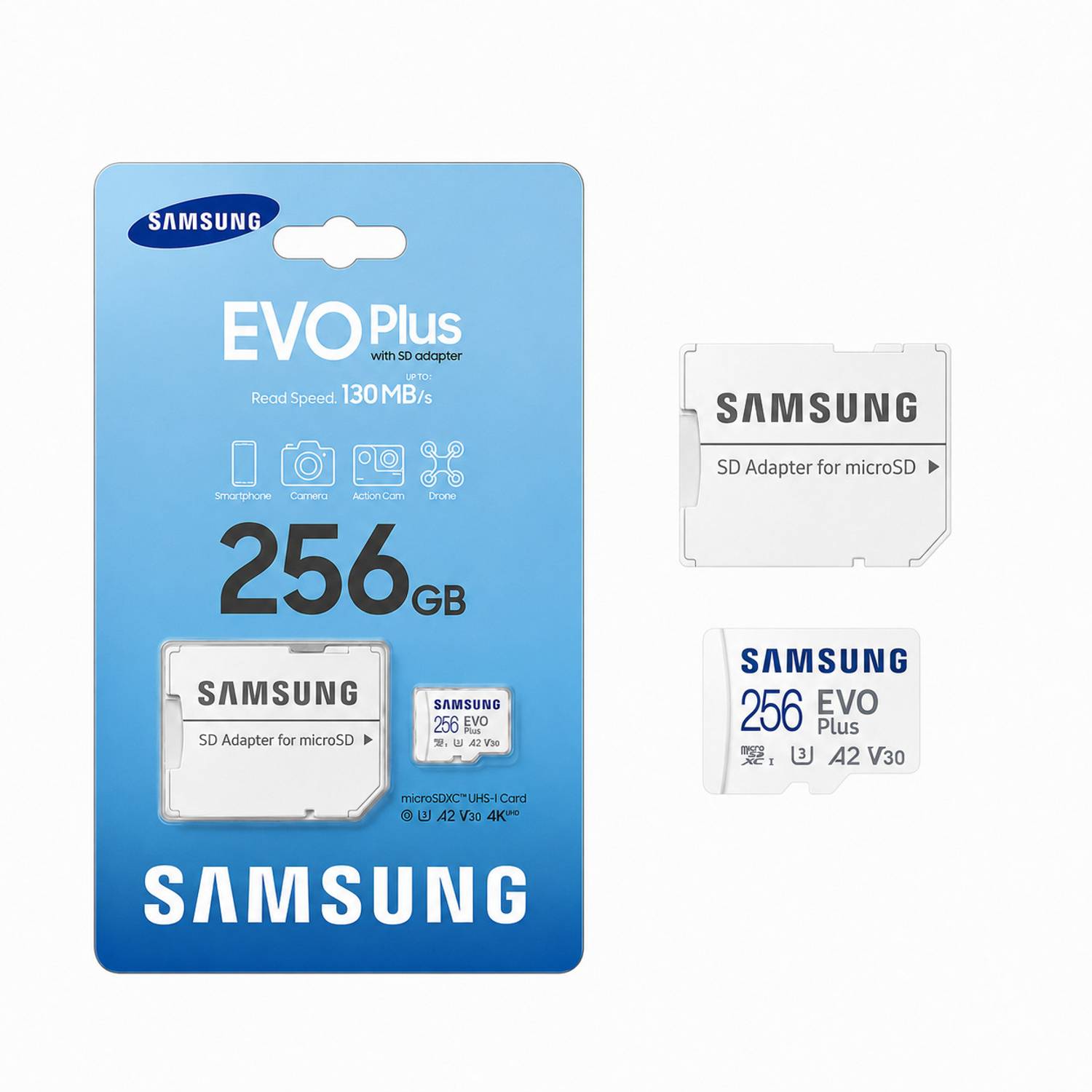 SAMSUNG EVO PLUS ,256 GB MicroSDXC, EVO PLUS 256 GB MicroSDXC Class 10 130 MB/s  Memory Card Compatible with Mobile, Tablet