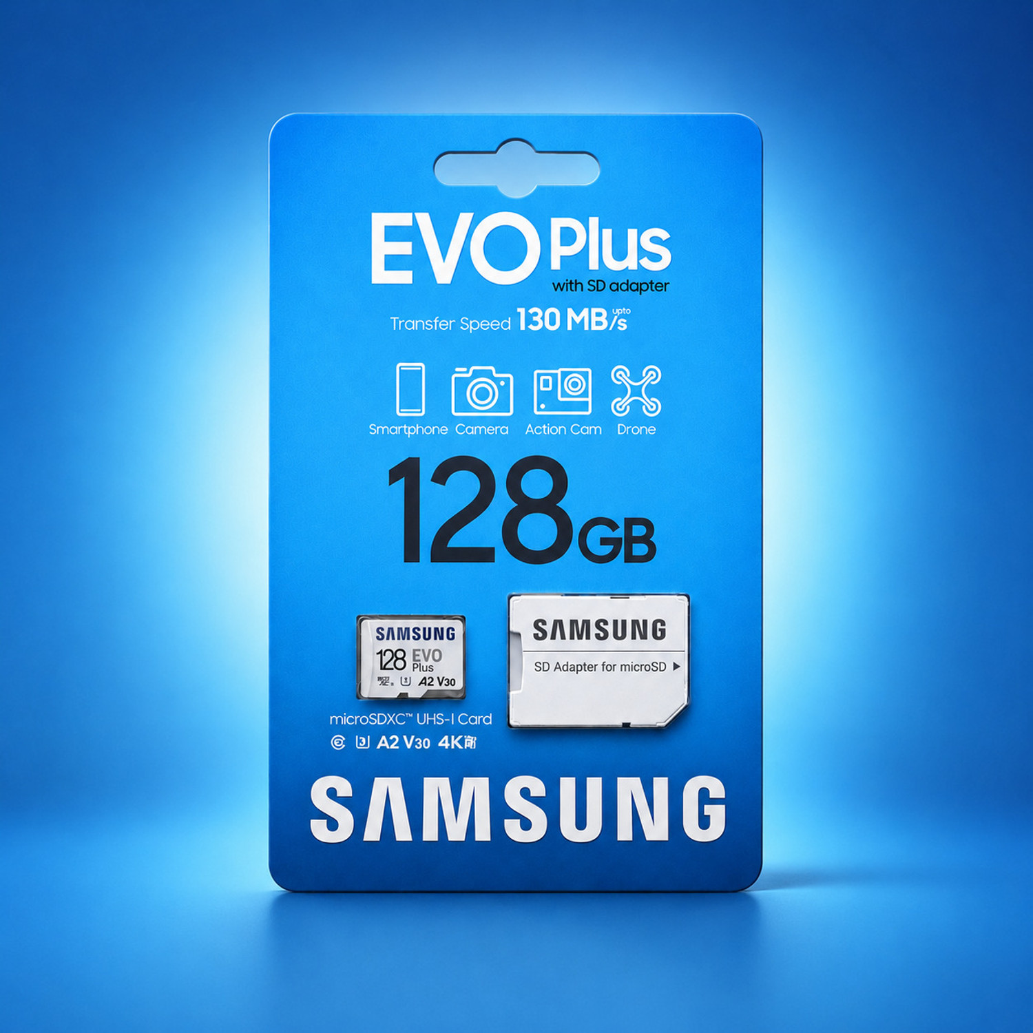 Image of SAMSAM EVO Plus 128 GB MicroSDXC Class 10 Class 10 130 MB /s Memory card EVO Plus 128 GB EVO 128 GB MicroSDXC Class 10 130 MB /s Memory Card Compatible with Camera, Computer, Gaming Console, Mobile, Tablet