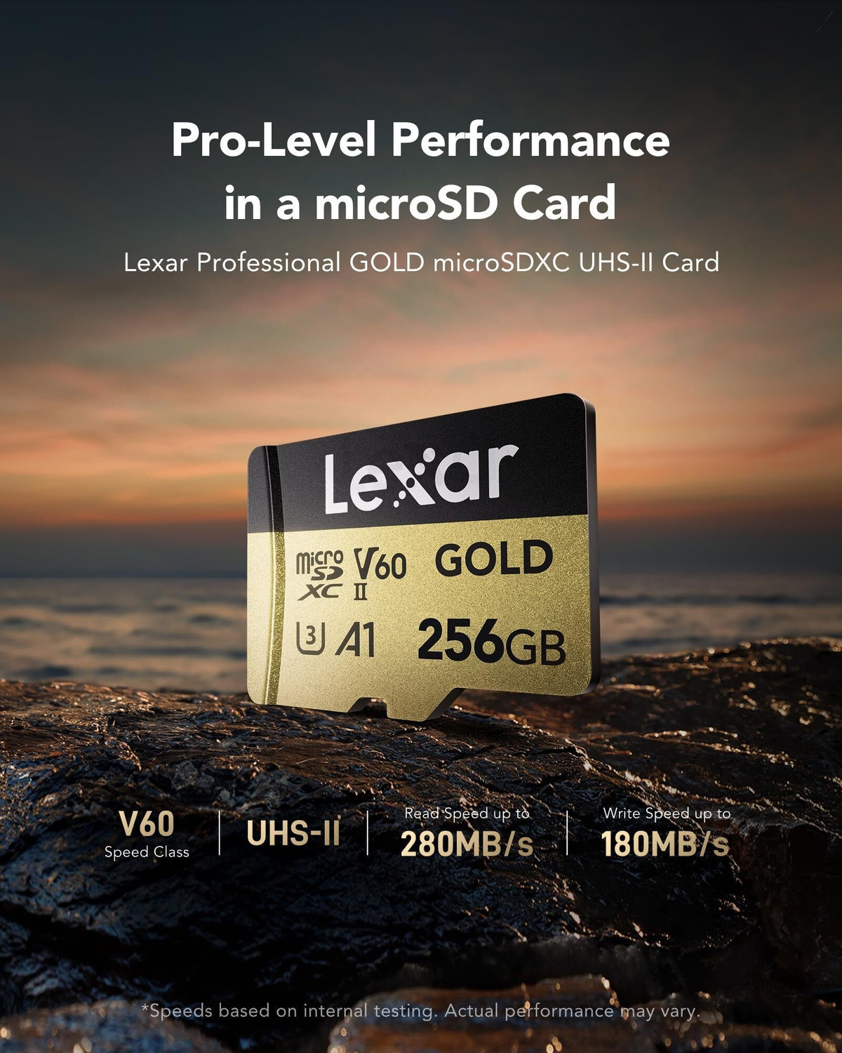 Image of Lexar LMSGOLD256G-BNNNG MSD GOLD 256 GB MicroSDXC Class 10 280 MB /s Memory Card Compatible with Camera, Gaming Console