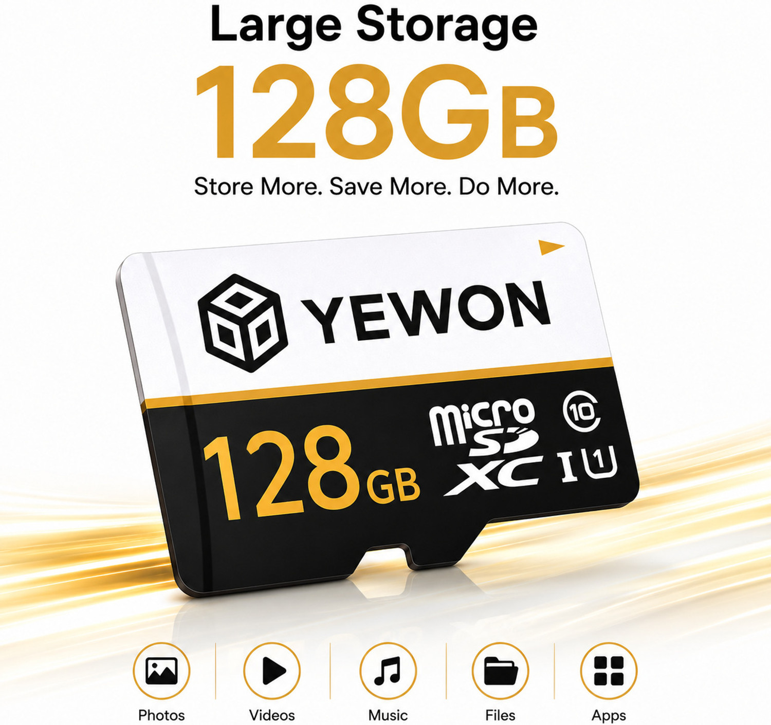 Image of YEWON 128 Memory Card A1 128 GB MicroSDXC Class 10 100 MB /s Memory Card Compatible with Mobile, Camera, Computer, Gaming Console, Tablet