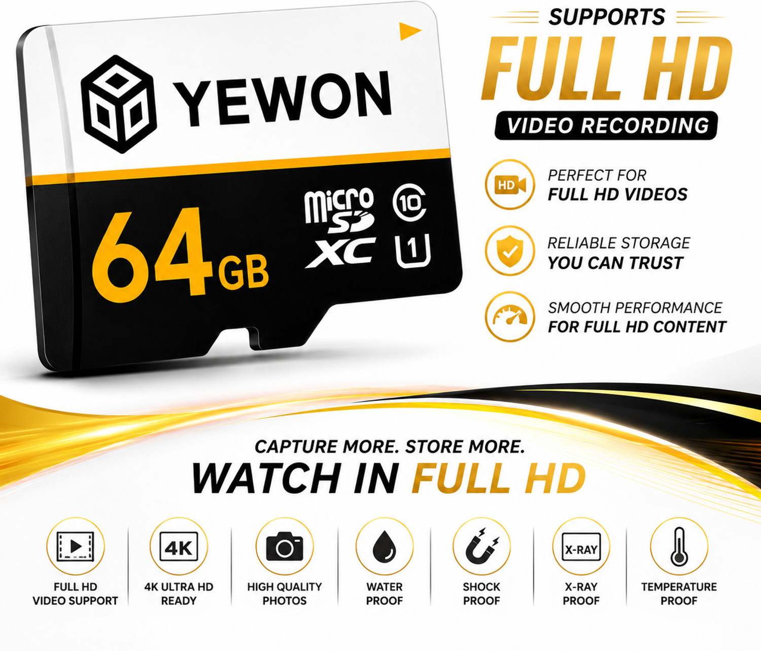 Image of YEWON 64Gb Memory A1 64 GB MicroSDXC Class 10 100 MB /s Memory Card Compatible with Mobile, Camera, Computer, Gaming Console, Tablet