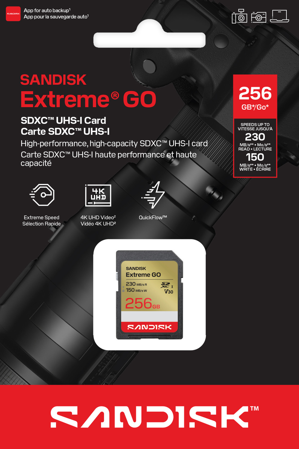 Image of SanDisk SDSDXGN-256G-GNCIN SANDISK Extreme GO SD UHS-I Card 256 GB SDXC UHS Class 1 230 MB /s Memory Card Compatible with Mobile, Computer, Tablet, Camera, Gaming Console