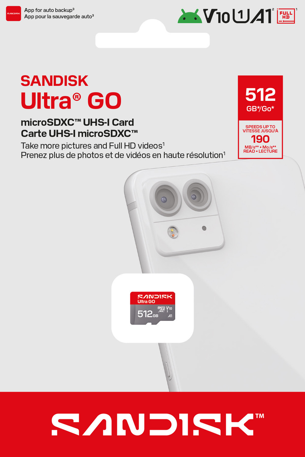 Image of SanDisk SDSQUGN-512G-GN6MN SANDISK Ultra Go microSD 512 GB MicroSDXC Class 10 190 MB /s Memory Card Compatible with Mobile, Computer, Tablet, Camera, Gaming Console