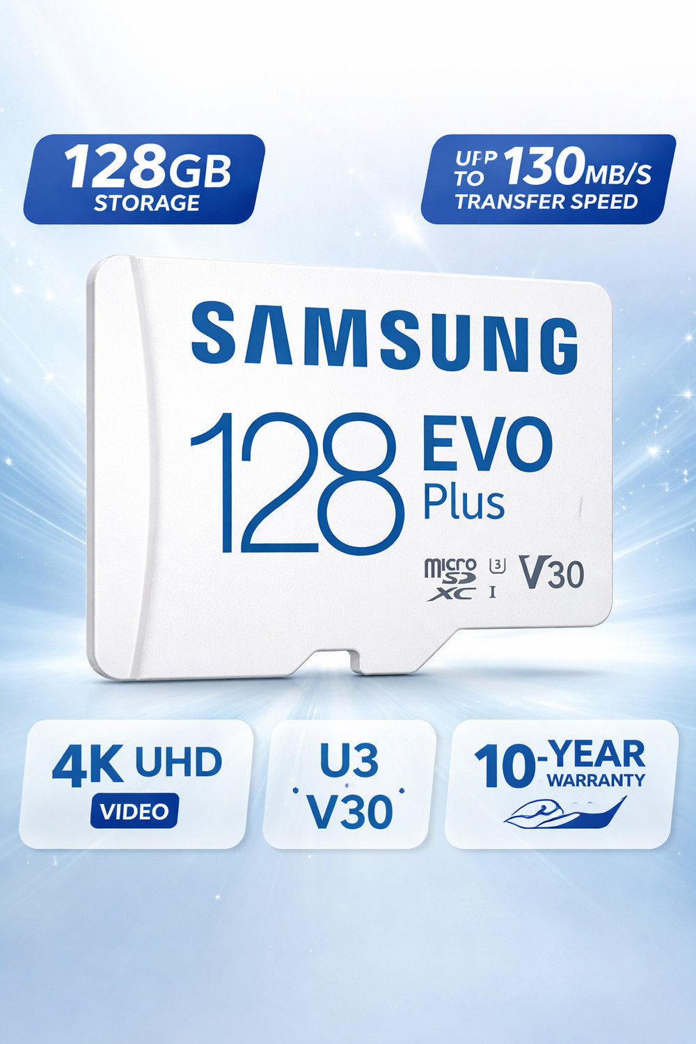 Image of SAMSUNG MB-MC128SA EVO Plus 128 GB SD Card Class 10 130 MB /s Memory Card Compatible with Mobile, Camera, Computer, Gaming Console, Tablet