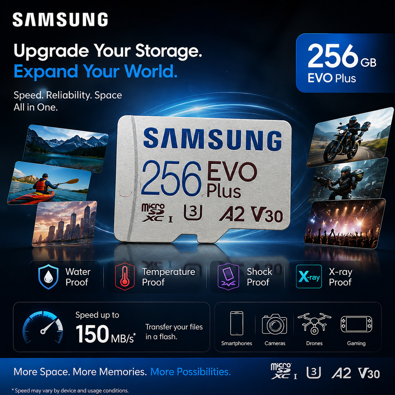 Image of MPDSLERetail SAMSUNG 256GB EVO Plus EVO Plus 256 GB SDXC UHS-I Card Class 10 100 MB /s Memory Card Compatible with Camera, Computer, Gaming Console, Mobile, Tablet