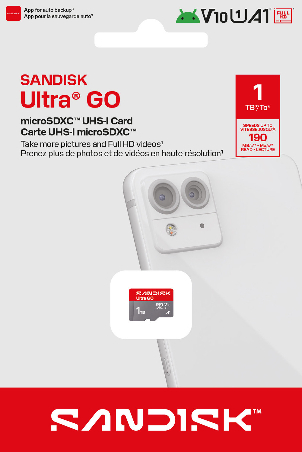 Image of SanDisk SDSQUGN-1T00-GN6MN SANDISK Ultra Go microSD 1 TB MicroSDXC Class 10 190 MB /s Memory Card Compatible with Mobile, Computer, Tablet, Camera, Gaming Console