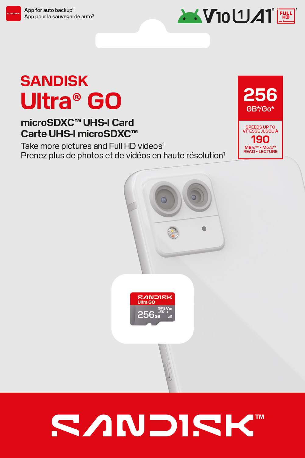Image of SanDisk SDSQUGN-256G-GN6MN SANDISK Ultra Go microSD 256 GB MicroSDXC Class 10 190 MB /s Memory Card Compatible with Mobile, Computer, Tablet, Camera, Gaming Console