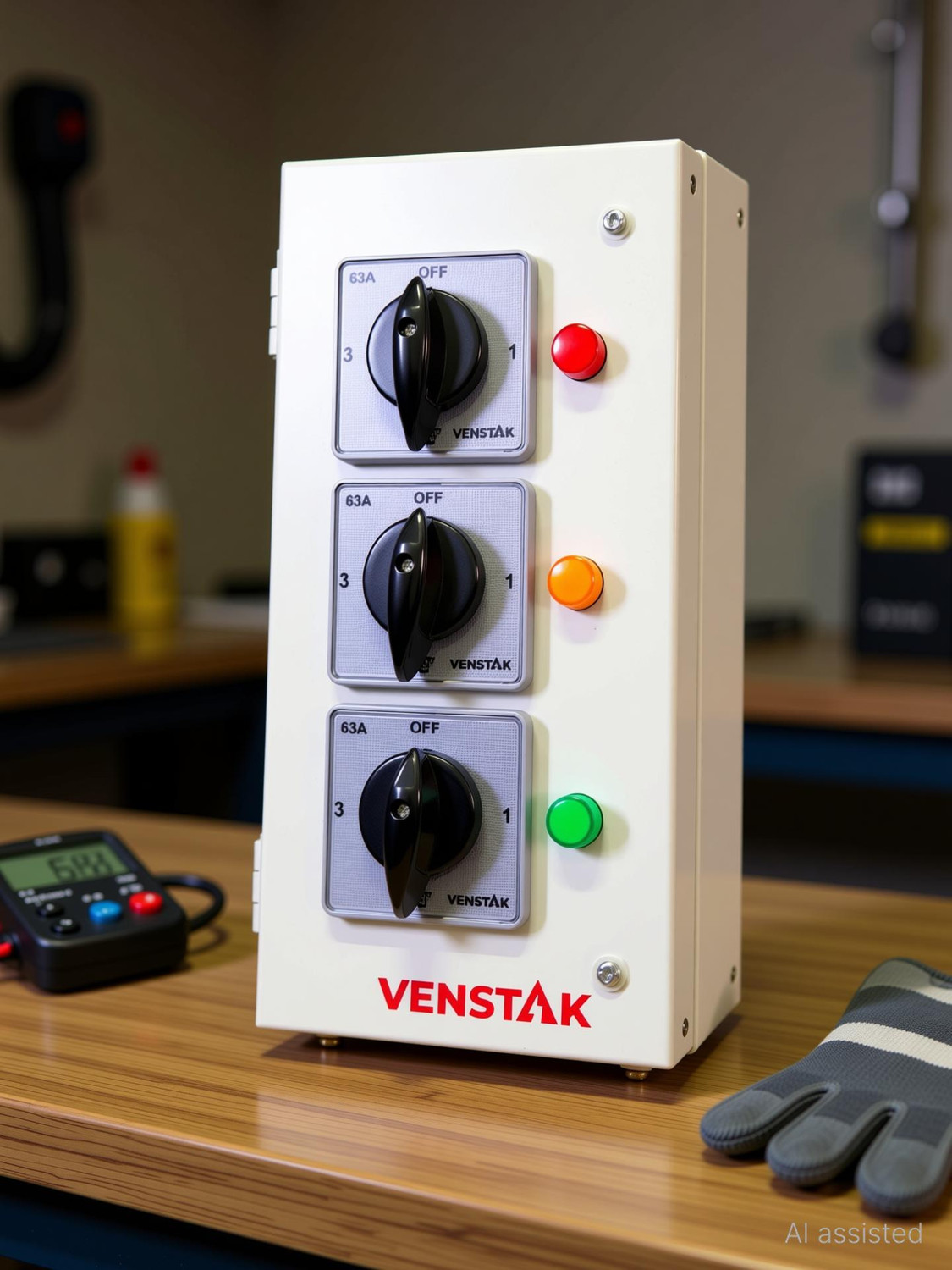 Image of VENSTAK 63 AMP PHASE SELECTOR TPN 1 POLE 3 WAY ROTARY SWITCH DULY WIRED Metal Electrical Box
